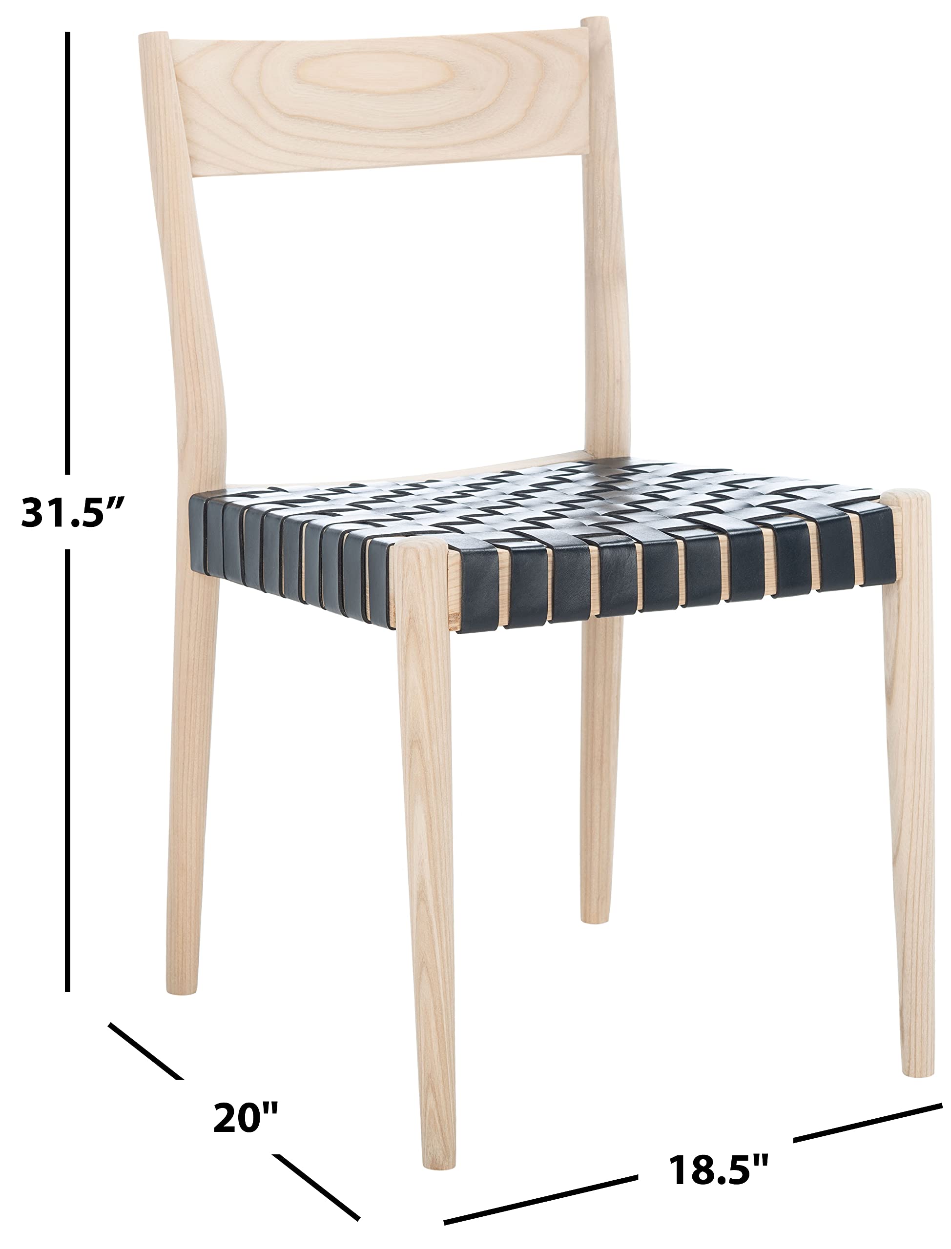 SAFAVIEH Eluned Woven Leather Accent Chair - Modern Dining & Living Room Chair with Black/Natural Leather Weave (Set of 2) - Perfect for Home Decor, Dining Sets & Lounge Seating