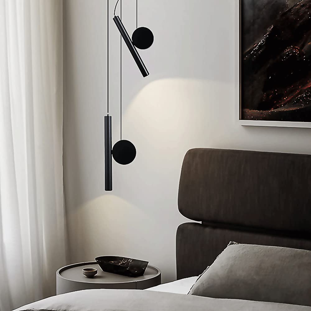 Modern 3W LED 4000K Hanging Lamp - Creative Long Tube Bedside Light with Round Metal Ceiling Pendant Spotlight | Perfect for Living Room Sofa, Bedside Reading & Home Decor Lighting