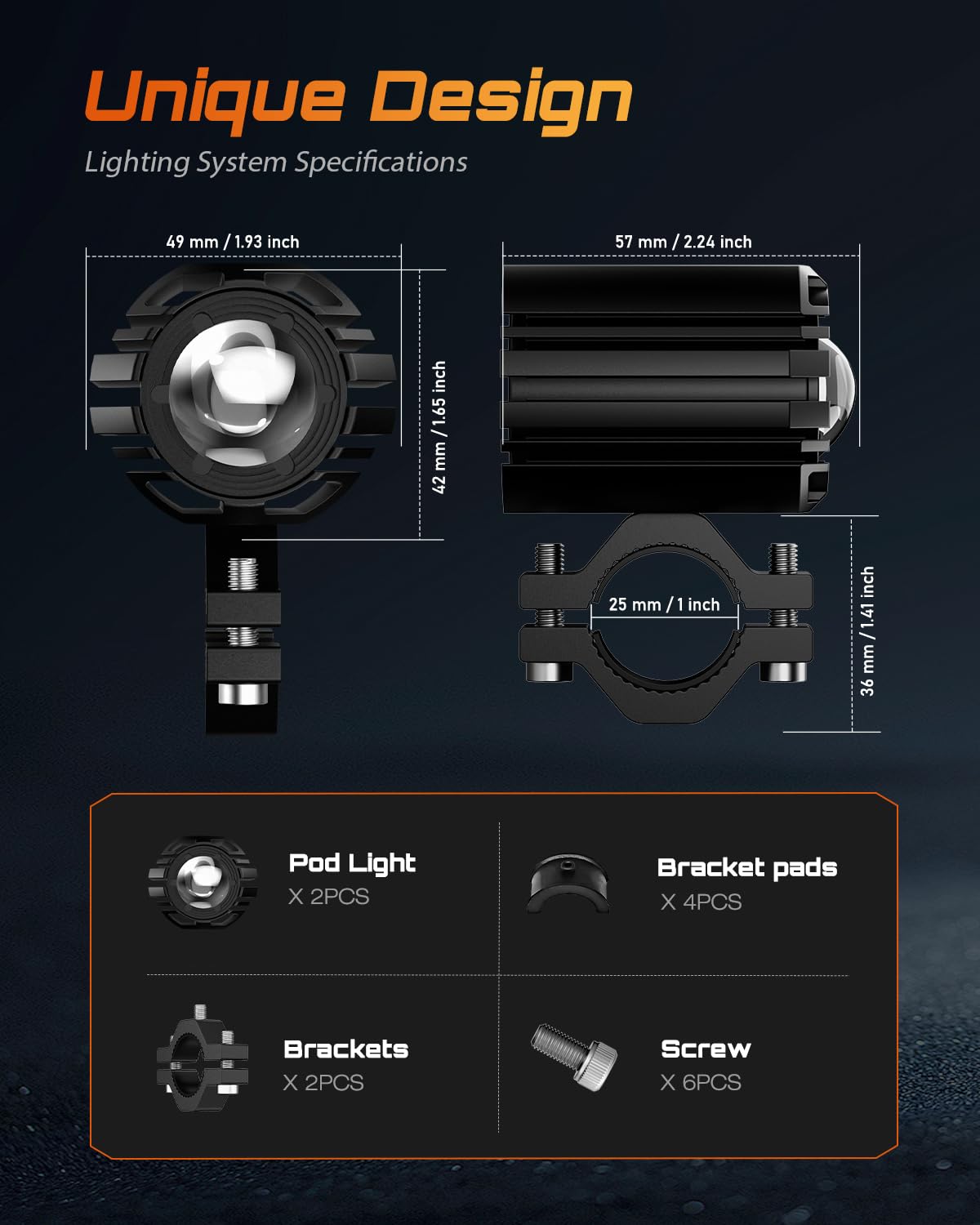 High-Power LED Fog Lights for Motorcycles - White/Amber Auxiliary Driving Lights with Universal Mounting Brackets | Waterproof Spotlights Compatible with Harley, UTV, ATV, Cars & Trucks | Perfect for Night Riding, Off-Road Adventures & Low Visibility Conditions