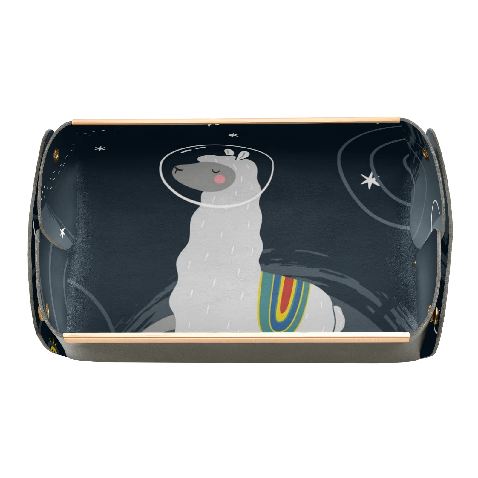 Premium Black Rectangular PVC Leather Desk Organizer Tray - Llama Alpaca Design Jewelry & Vanity Storage, Detachable Foldable for Countertops, Tissues, and Valet Use | Perfect for Home Office, Bedroom Dresser & Bathroom Organization