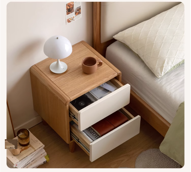 Solid Oak Wood Nightstand - Bedside Table with Drawer for Bedroom Furniture, Perfect for Storage and Decor