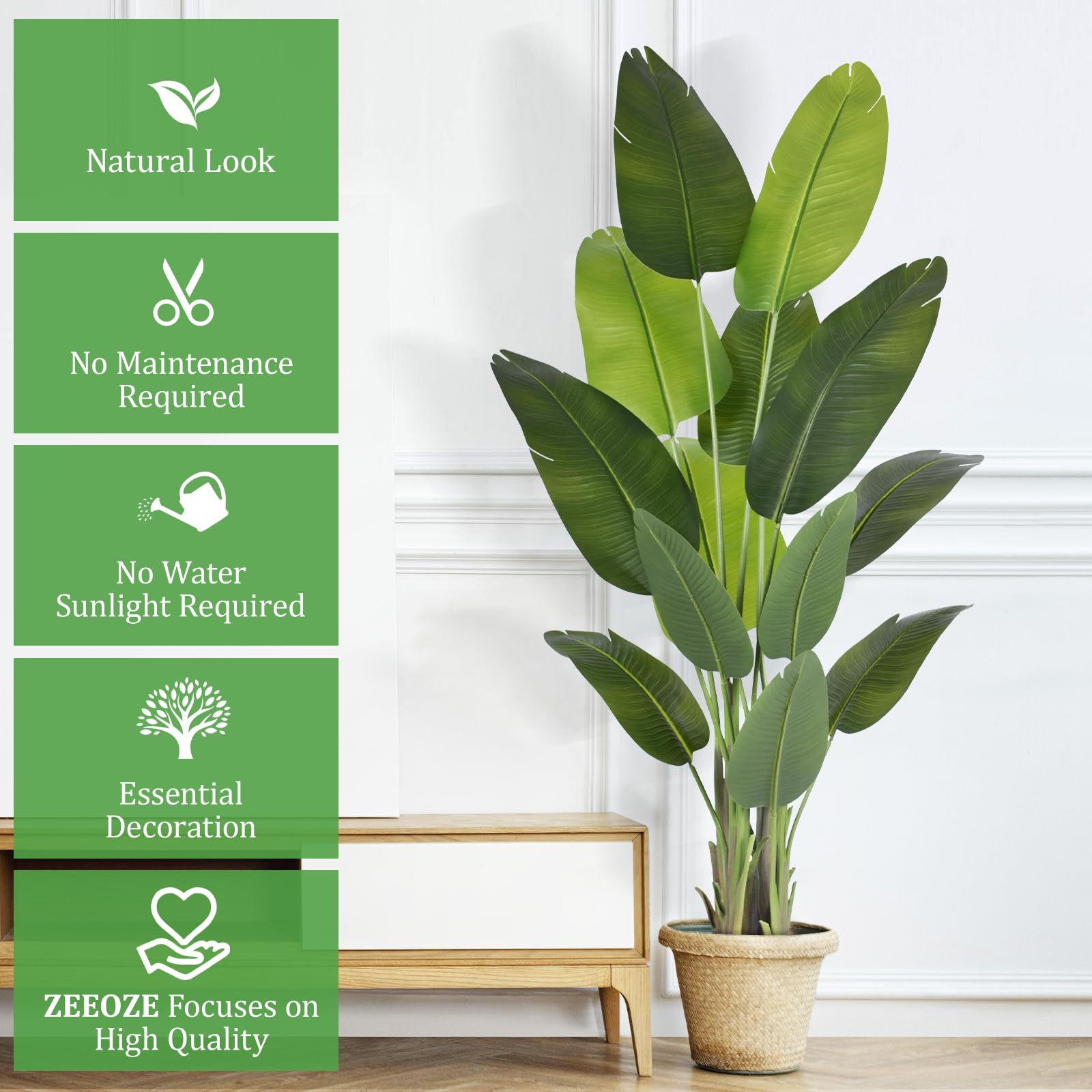 6Ft Tall Artificial Bird of Paradise Plant - Realistic Fake Tropical Palm Tree with 13 Silk Banana Leaves - Large Faux Indoor Plants for Home Decor in White Pot - Perfect for Living Room, Bedroom, Office & Tropical-Themed Spaces