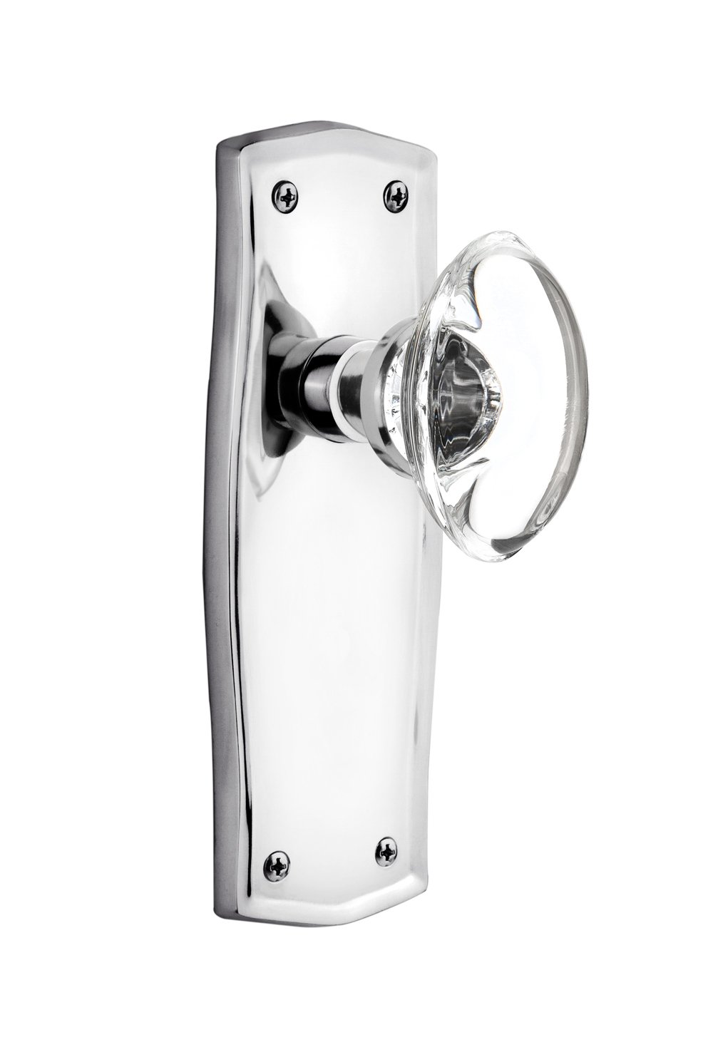 Vintage Prairie Plate with Oval Clear Crystal Glass Knob - Single Dummy Door Handle in Bright Chrome Finish | Perfect for Farmhouse, Cottage & Shabby Chic Home Decor