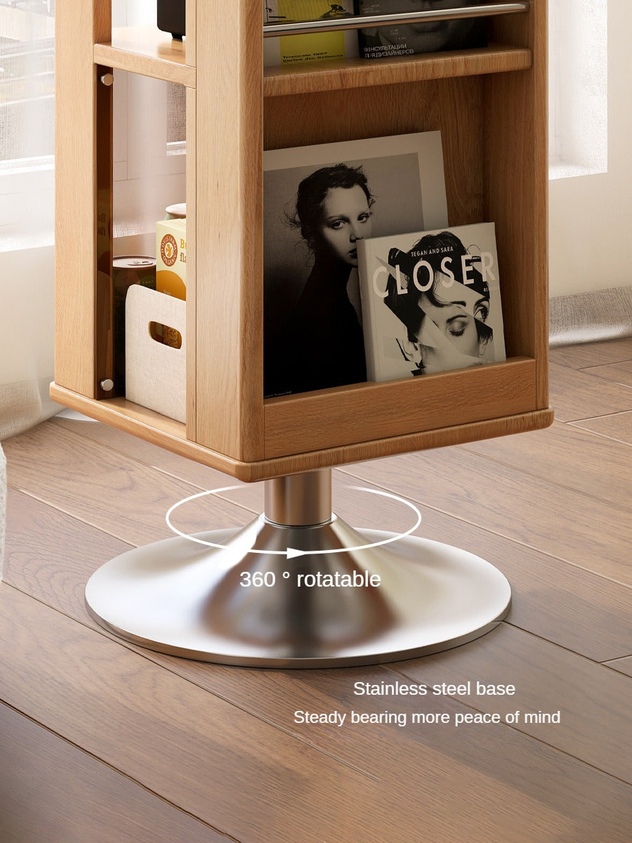 Solid Oak Wood Rotating Side Cabinet - 360° Swivel Storage Organizer for Living Room, Bedroom, or Office - Perfect for Small Spaces & Home Decor