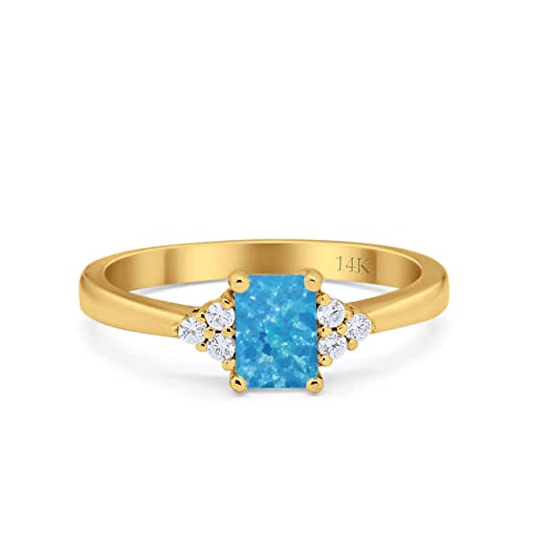 14K Yellow Gold Lab Created Blue Opal