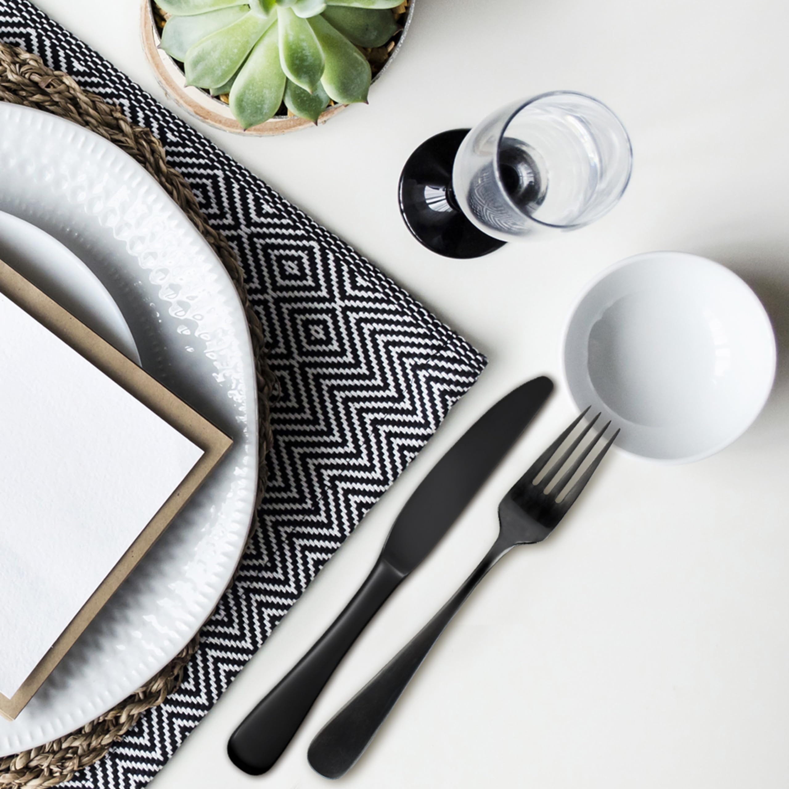 Hampton Forge Opera Black Titanium Flatware Set, 20-Piece Stainless Steel Cutlery Set - Elegant Dinnerware for Fine Dining, Wedding Gifts & Formal Occasions