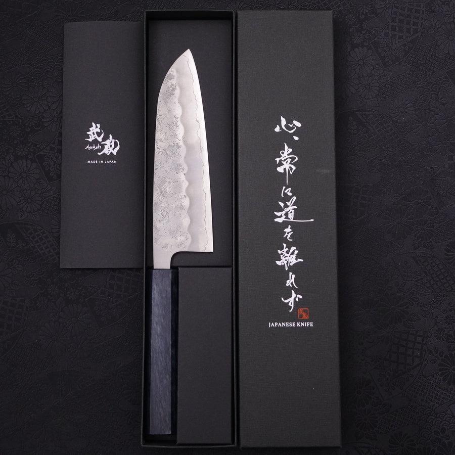 Premium Santoku Knife 165mm - High Carbon Silver Steel Blade with Nashiji Finish & Dark Blue Handle - Perfect for Slicing, Dicing, and Chopping Vegetables, Meat, and Fish