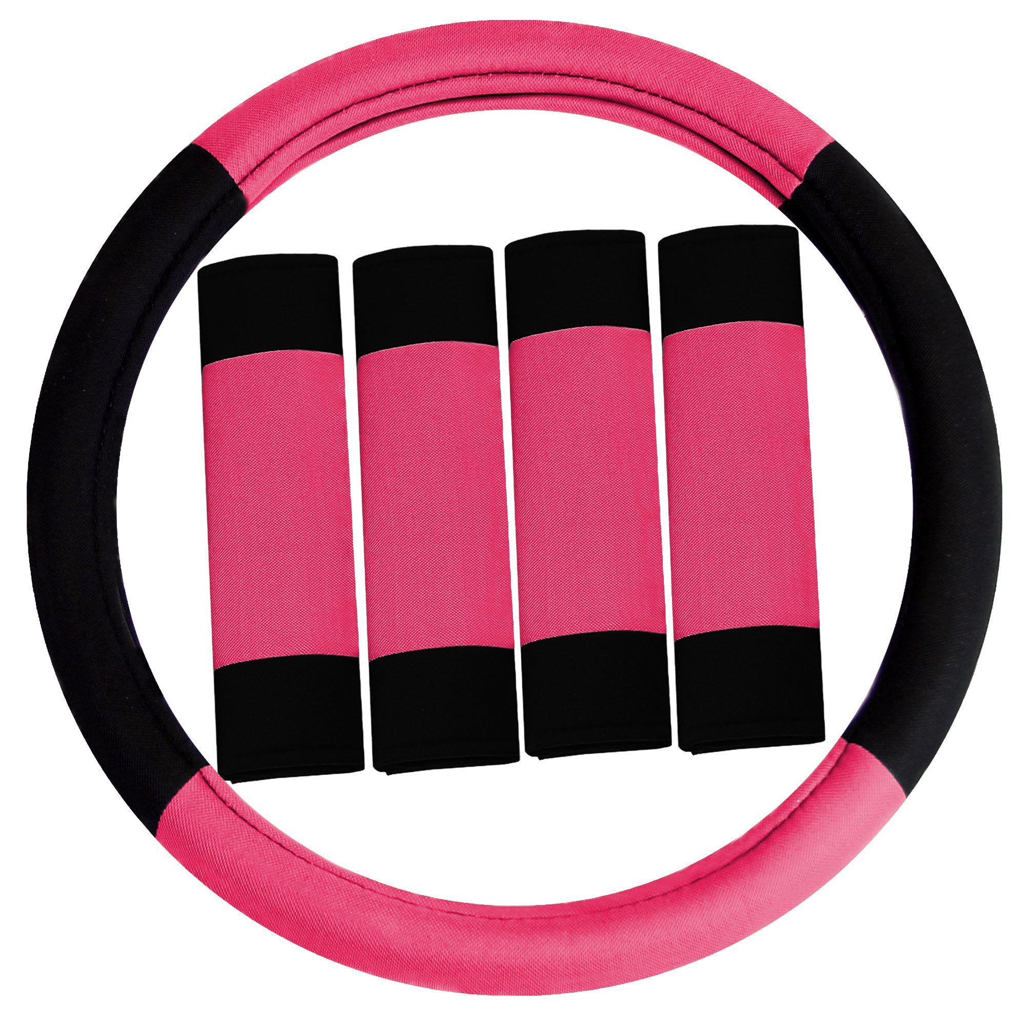 FH Group Universal Car Seat Covers with Airbag Compatibility - Full Set Includes Seat Protectors & Carpet Floor Mats | Split Rear Design, Breathable Flat Cloth (Pink) | Perfect for SUVs, Sedans & Trucks | Interior Protection & Comfort Upgrade
