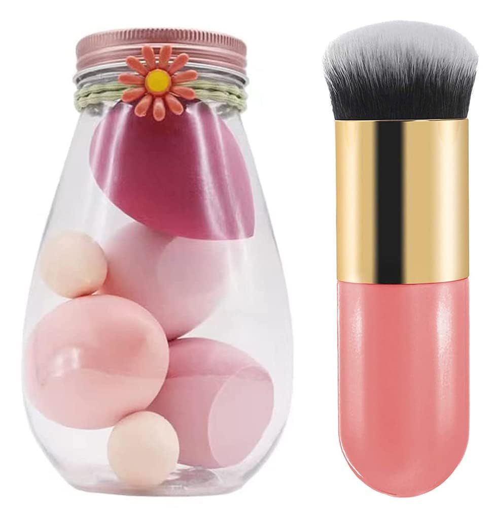 AIR BEAUTY 5-Piece Beauty Blender Set - Teardrop Makeup Sponges, Foundation Blender Puffs with Flower Hair Bands & Stylish Jar - Perfect for Liquid & Powder Makeup Application - Great Gift for Makeup Lovers & Professional Artists