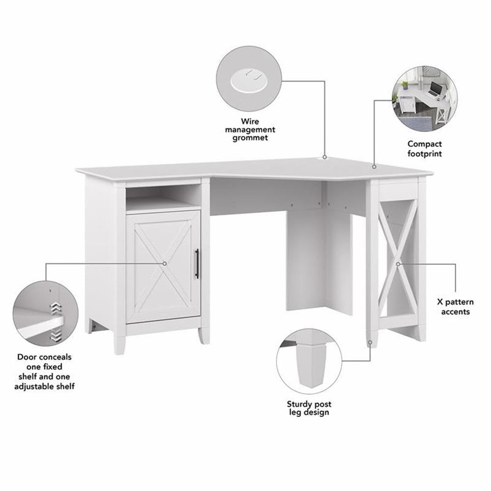 UrbanPro Corner Computer Desk with Storage in Pure White Oak - Engineered Wood Home Office Desk for Small Spaces, Study & Workstation Setup