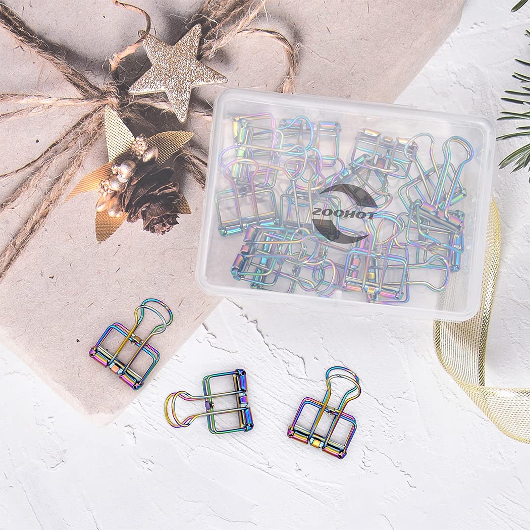 Premium Rainbow Colored Binder Clips - 15 Pack of Hollow Wire Paper Clips for Office, School, Home Organization & Craft Projects