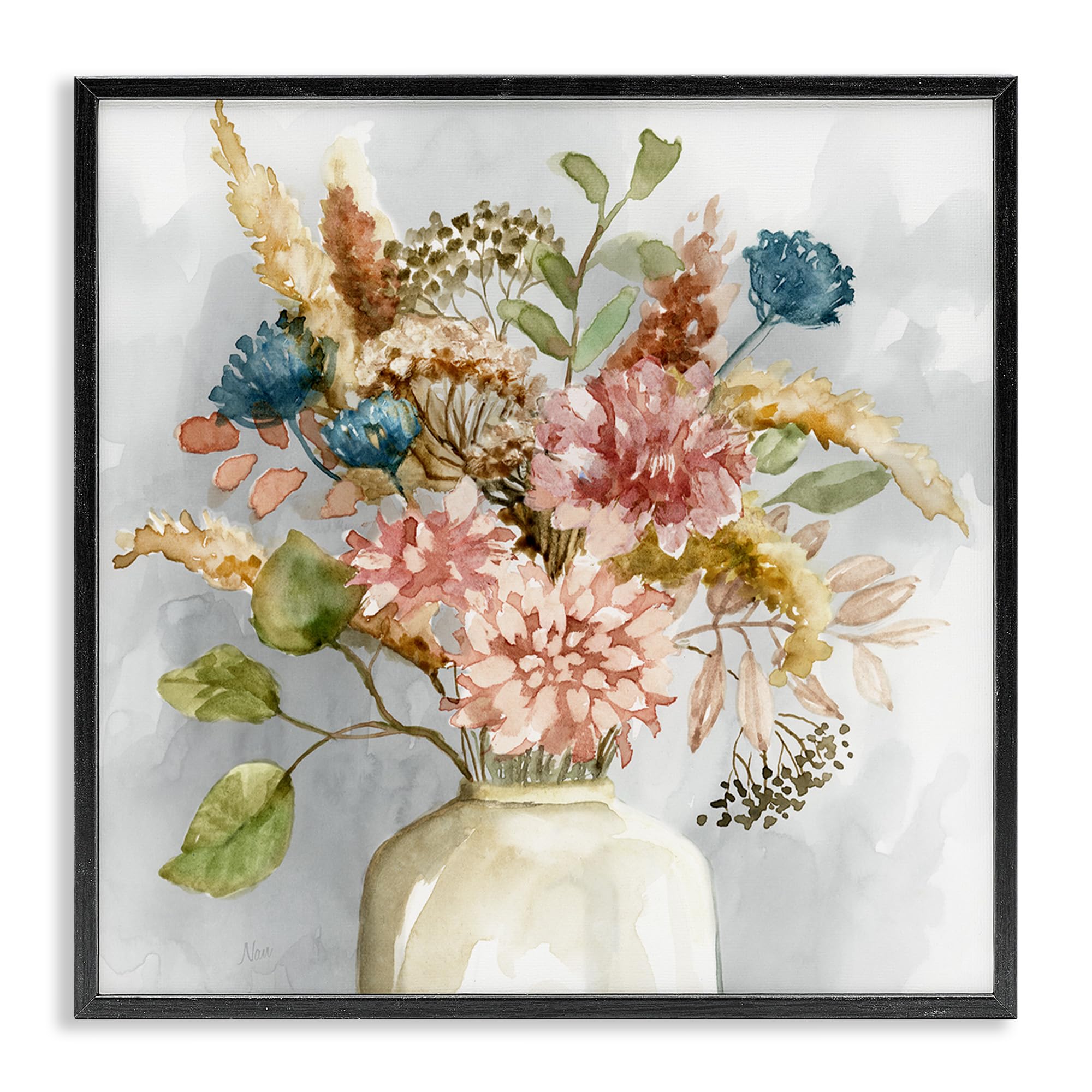 Stupell Industries Wildflower Watercolor Bouquet Floral Painting - Black Framed Country Vase Wall Art (17x30, Multicolor) - Perfect for Living Room, Bedroom & Office Decor