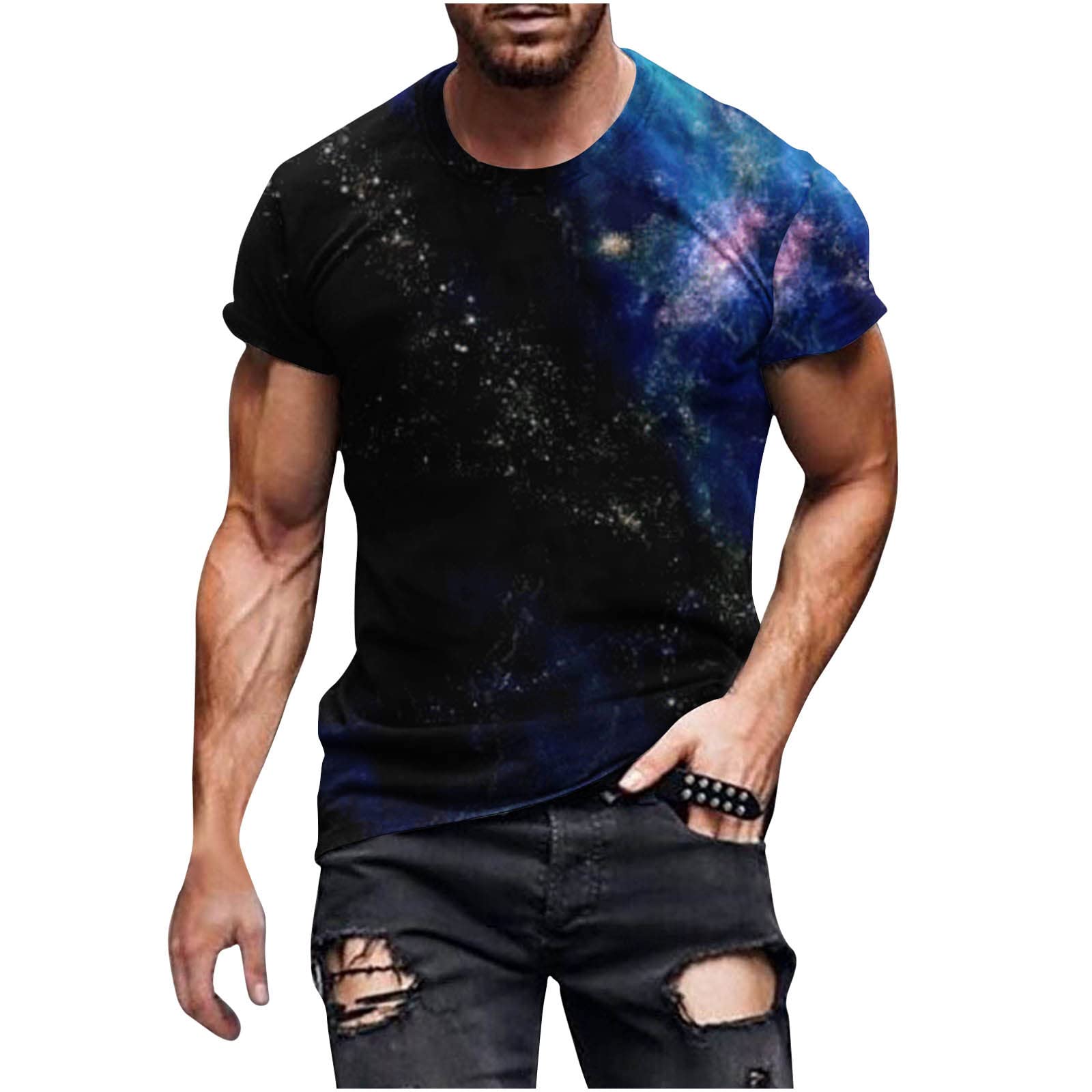 3D Printed Men's Starry Sky Graphic T-Shirt - Short Sleeve Summer Novelty Tee for Casual Wear, Street Fashion & Outdoor Activities