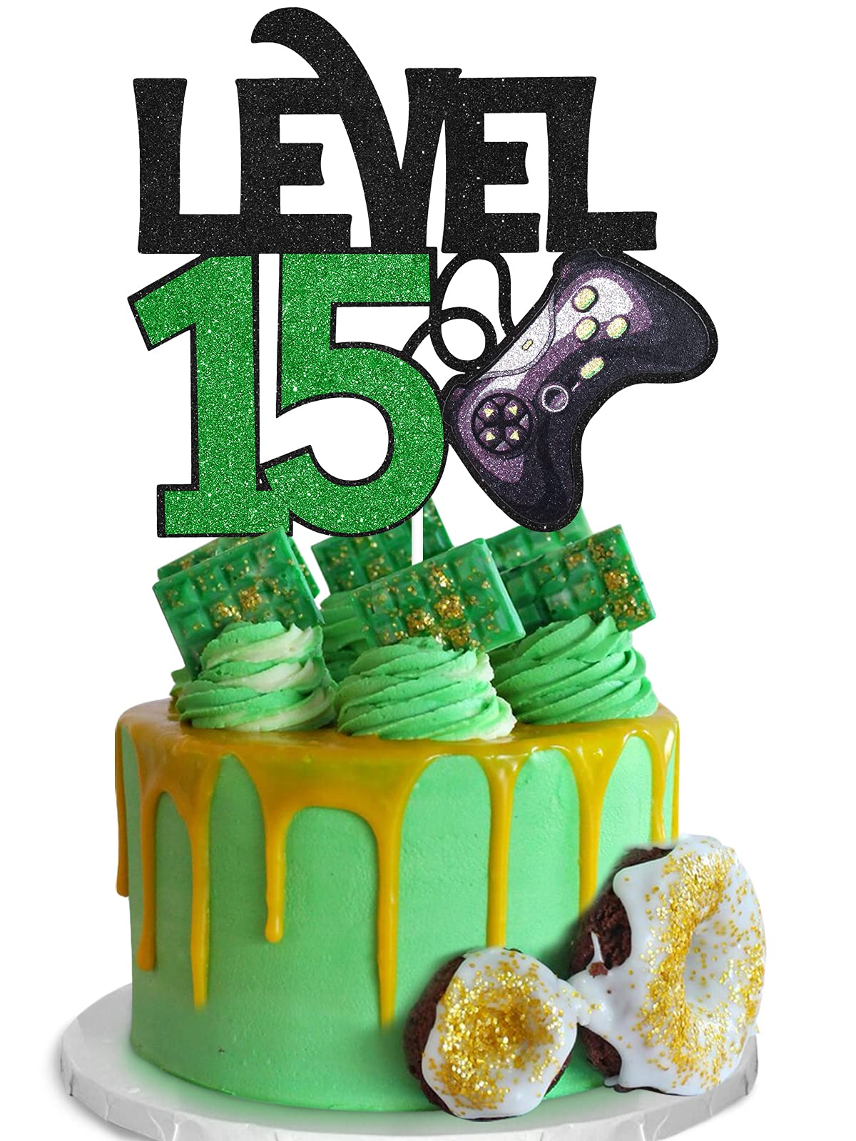 Level 15 Game Birthday Cake Topper - Video Game Themed 15th Birthday Party Supplies for Boys - Level Up Gaming Party Decorations - Perfect for Cake Decorating, Gaming Theme Parties & Teen Birthday Celebrations