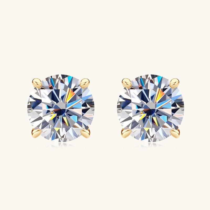 14K Gold Moissanite Stud Earrings - 4 Prong Round Cut Solitaire Earrings for Women, Hypoallergenic & Tarnish-Free - Perfect for Daily Wear, Work, Parties & Special Occasions