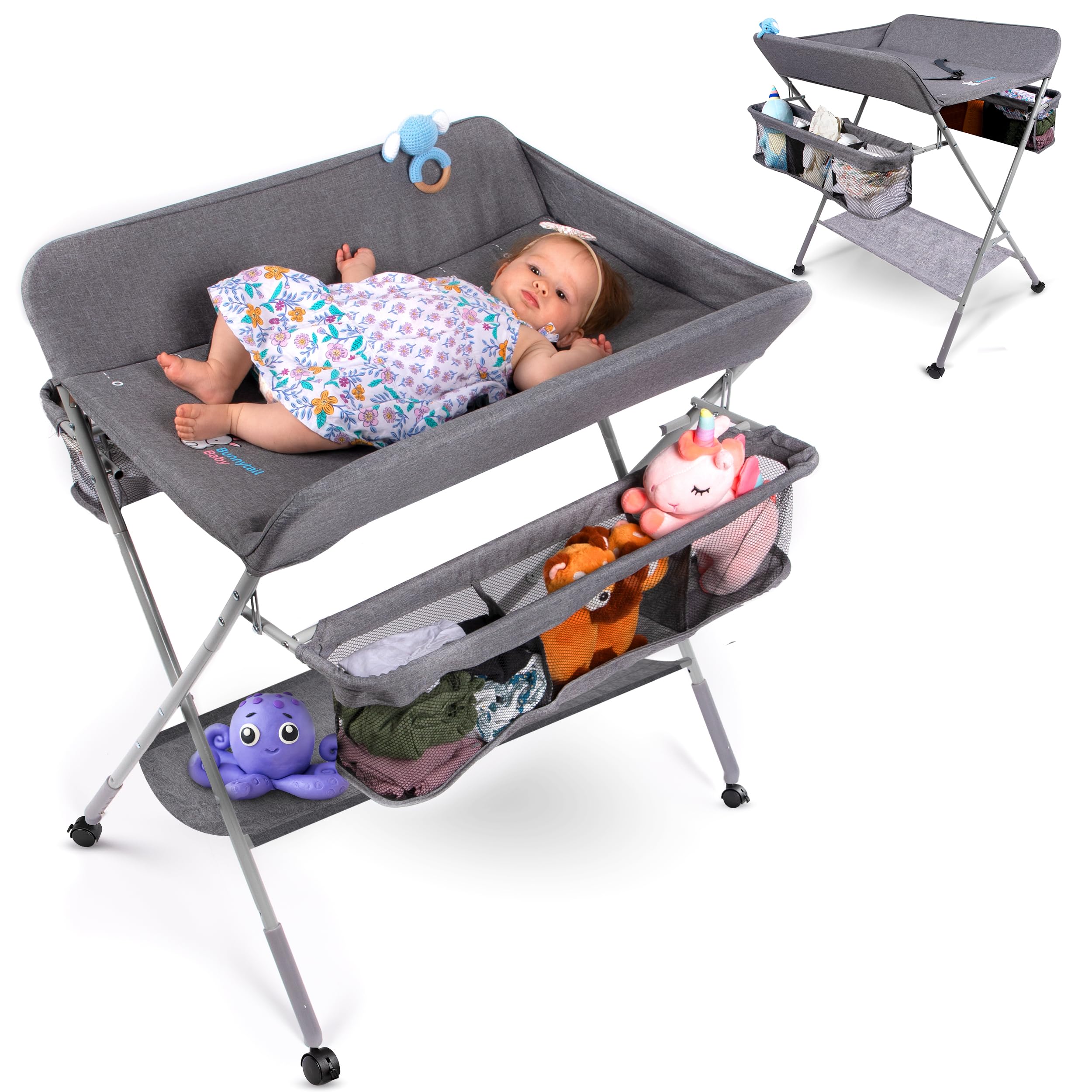 Portable Baby Changing Table with 2X Thicker Pad & Double Storage - Waterproof Diaper Changing Station for Newborns & Infants - Perfect for Nursery, Travel & On-the-Go Parents