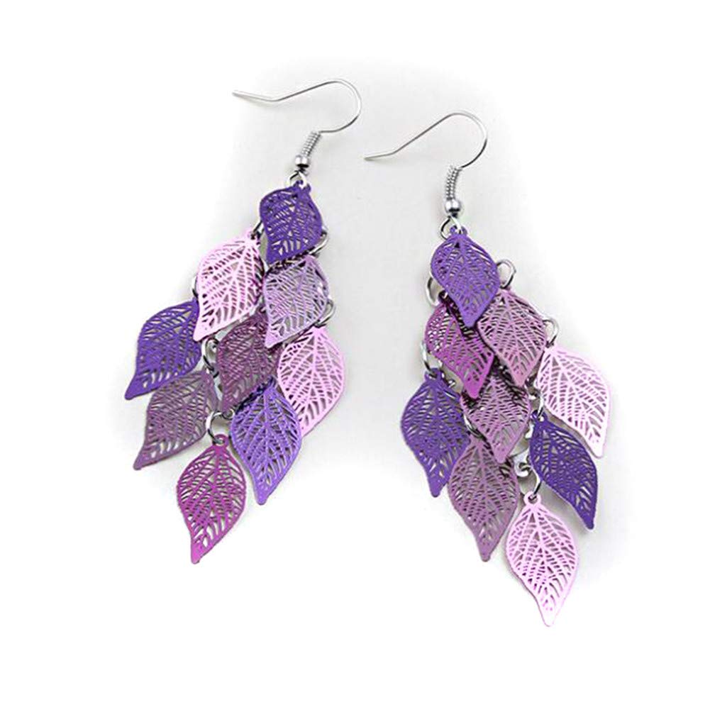 Timesuper Purple Vintage Leaf Drop Earrings - Luxury Bohemian Hollow Out Dangle Earrings for Women | Perfect for Boho Chic Outfits, Parties & Special Occasions