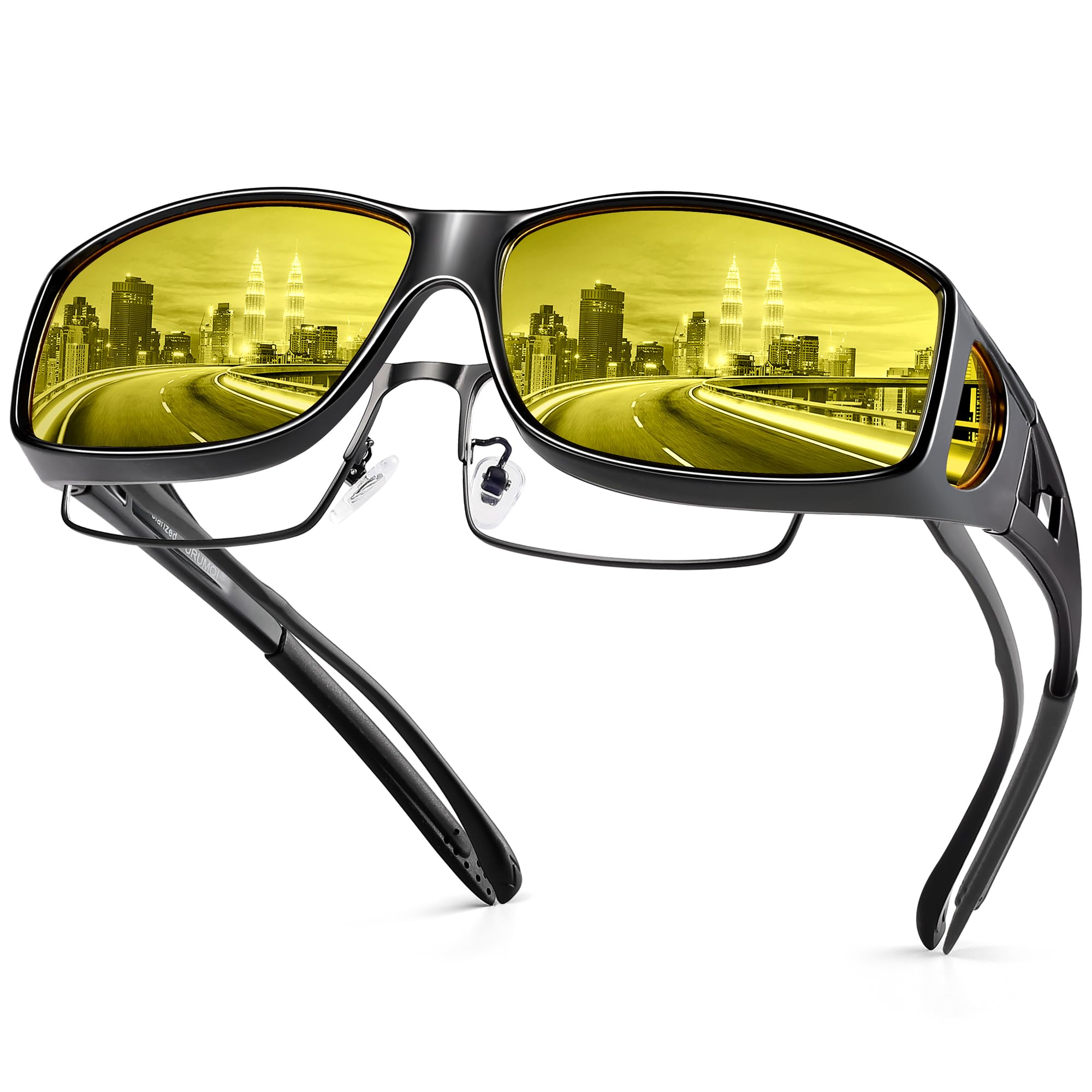 URUMQI Polarized Sunglasses for Men & Women - Fit Over Glasses, Wrap-Around Driving Shades with 100% UV Protection - Perfect for Driving, Outdoor Sports & Daily Sun Protection