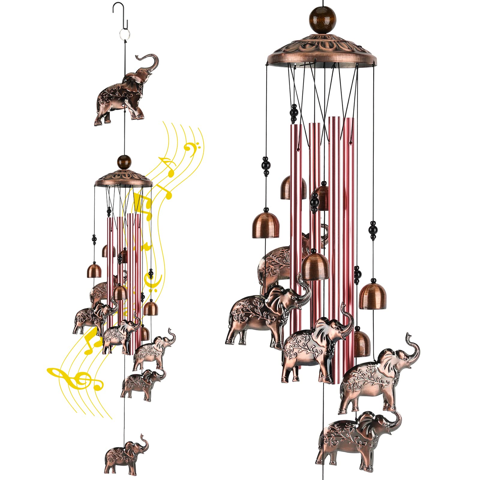 Handmade Copper Elephant Wind Chimes for Outdoor & Garden Decor - Unique Musical Wind Chime Gift for Women, Mom, Grandma - Perfect for Patio, Porch, Yard & Christmas/Birthday Gifts