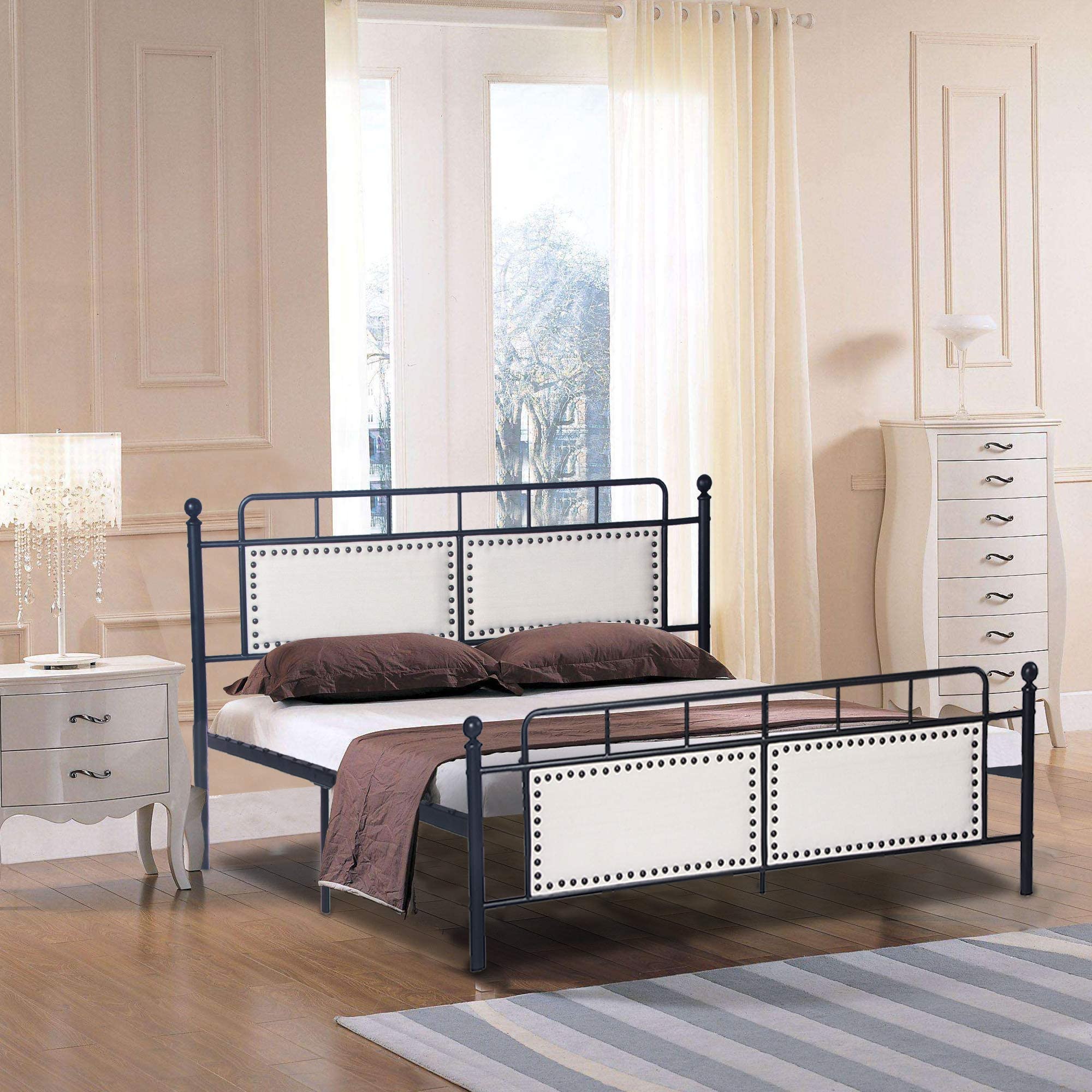 Vintage Classic Metal Bed Frame with Headboard - Queen Size Steel Frame, Heavy Duty & Sturdy Design (Style 3) - Perfect for Bedroom, Guest Room & Dormitory Decor