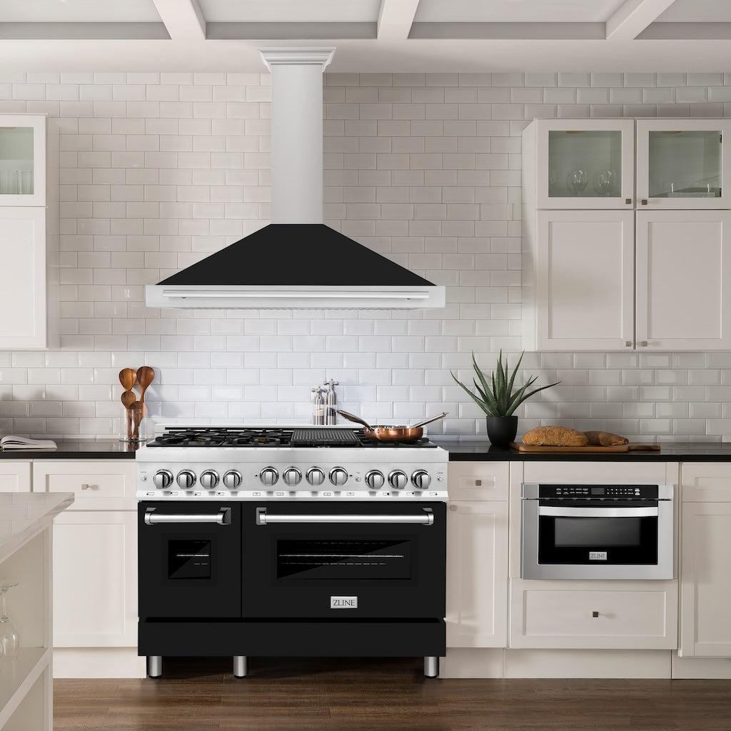 ZLINE 30 Inch Convertible Wall Mount Range Hood - Satin Stainless Steel with Black Matte Shell & Stainless Steel Handle (KB4SNX BLM 30) | Powerful Kitchen Ventilation for Gas & Electric Stoves