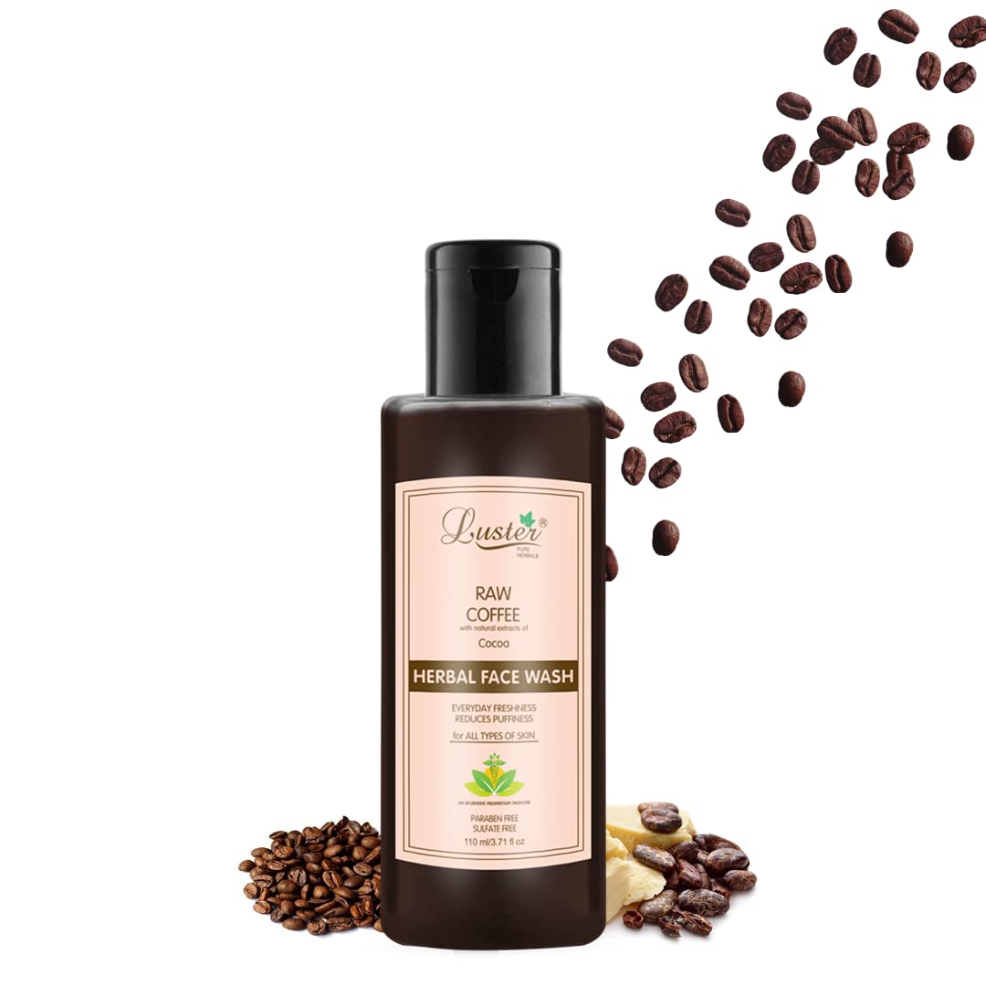Luster Raw Coffee Face Wash with Cocoa Extracts - Reduces Puffiness & Brightens Skin - Paraben & Sulfate Free Cleanser for Women & Men - 110ml (Pack of 2) - Perfect for Morning Skincare Routine & Post-Workout Refreshment