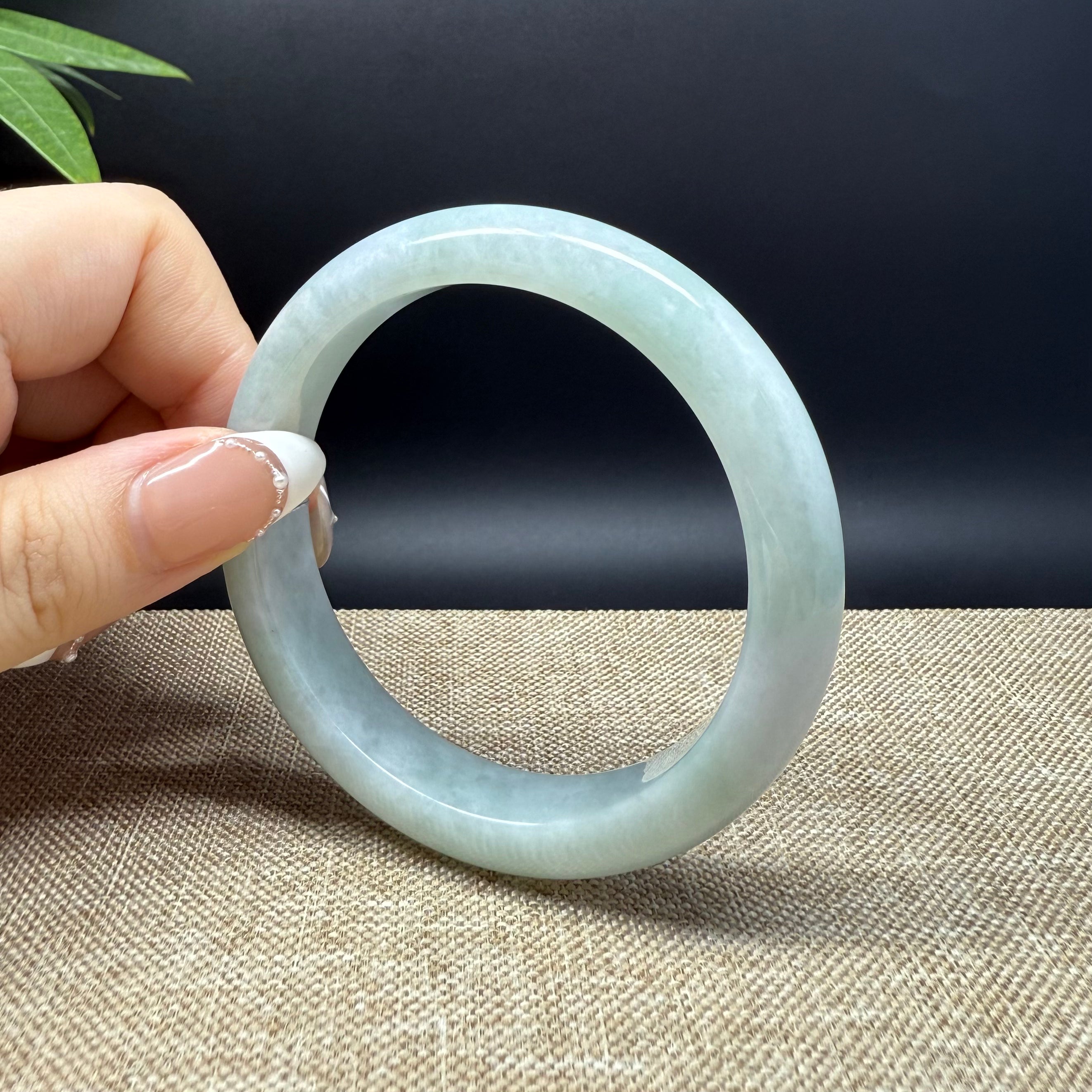 Authentic Burmese Green Jadeite Bangle Bracelet - 57.7mm Handmade Natural Jade Jewelry for Women - Perfect for Gifts, Meditation & Spiritual Healing