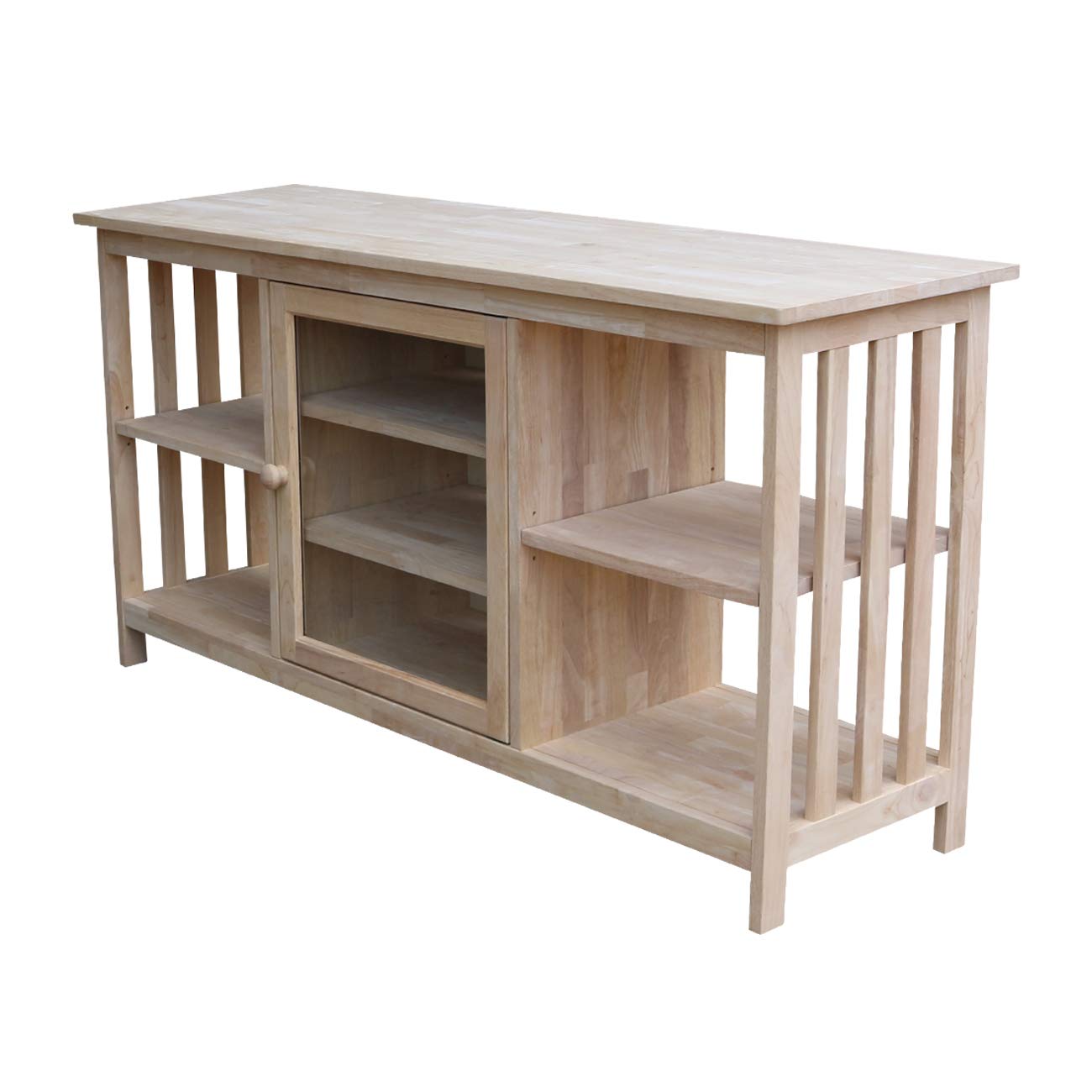 International Concepts Unfinished Mission Entertainment Stand - TV Media Console for Living Room, Bedroom & Home Theater - Rustic Brown Wood TV Stand with Storage Shelves
