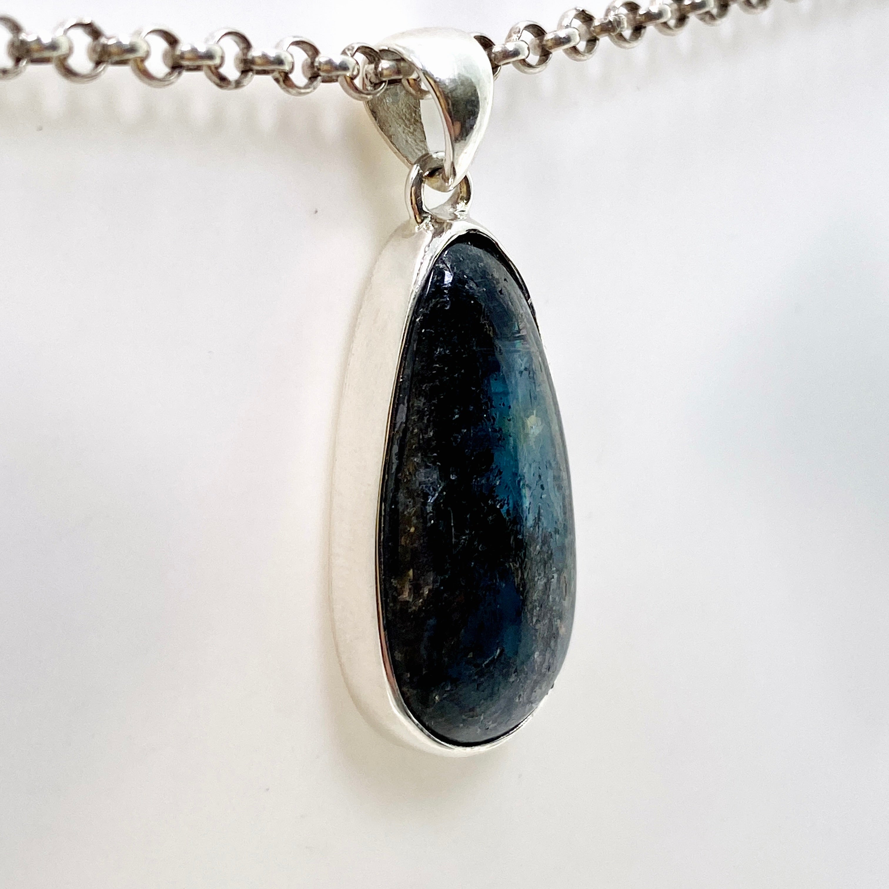 Natural Blue Kyanite Teardrop Cabochon Pendant Necklace KPGJ4618 - Healing Crystal Jewelry for Meditation & Energy Work