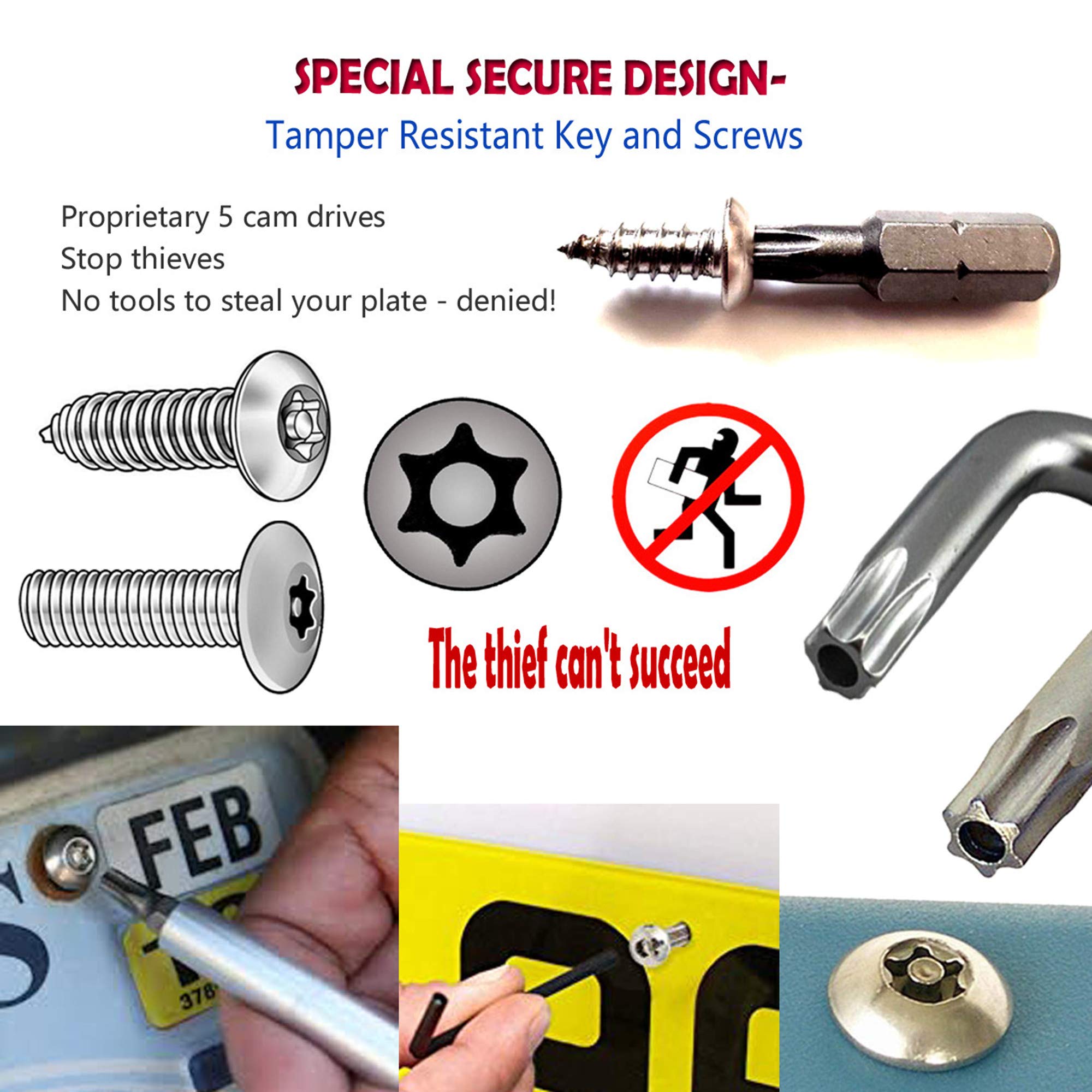Aootf Anti-Theft Stainless Steel License Plate Screws - Tamper Resistant M6 (1/4