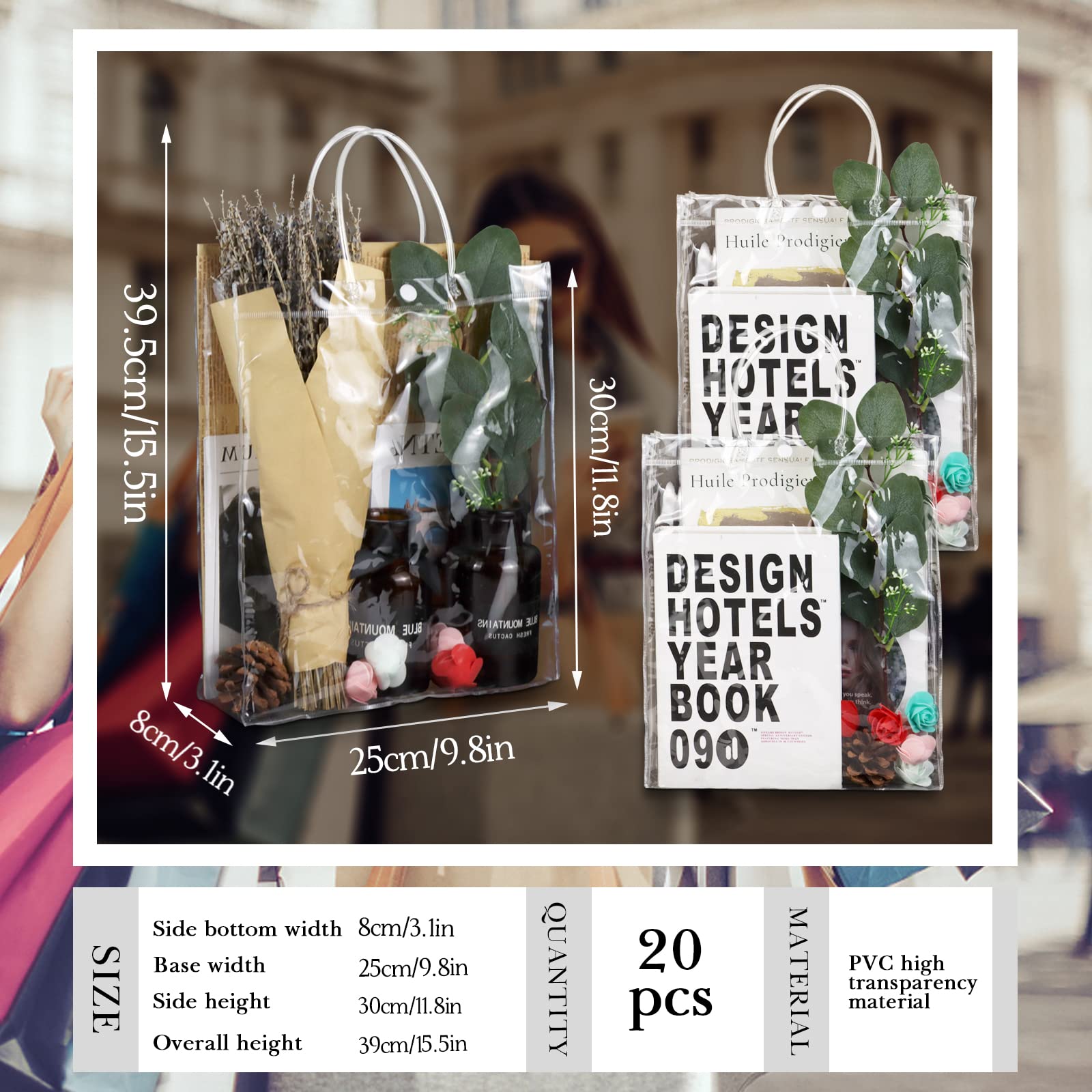 BadenBach 20-Pack Large Clear Gift Bags with Handles, 9.8