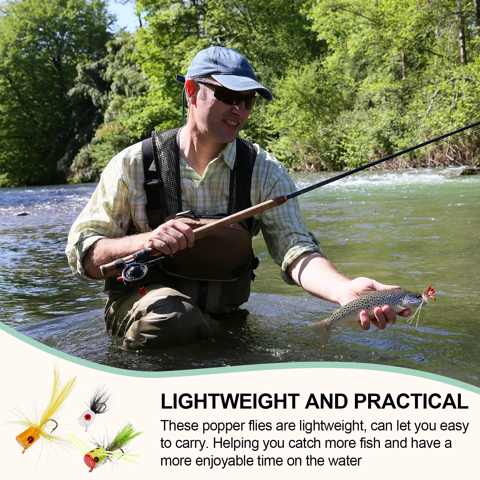 30-Piece Bass Popper Fishing Lures Kit with Hooks - Colorful Freshwater Bait for Panfish, Trout & Bass - Perfect for Lake, River & Stream Fishing Adventures