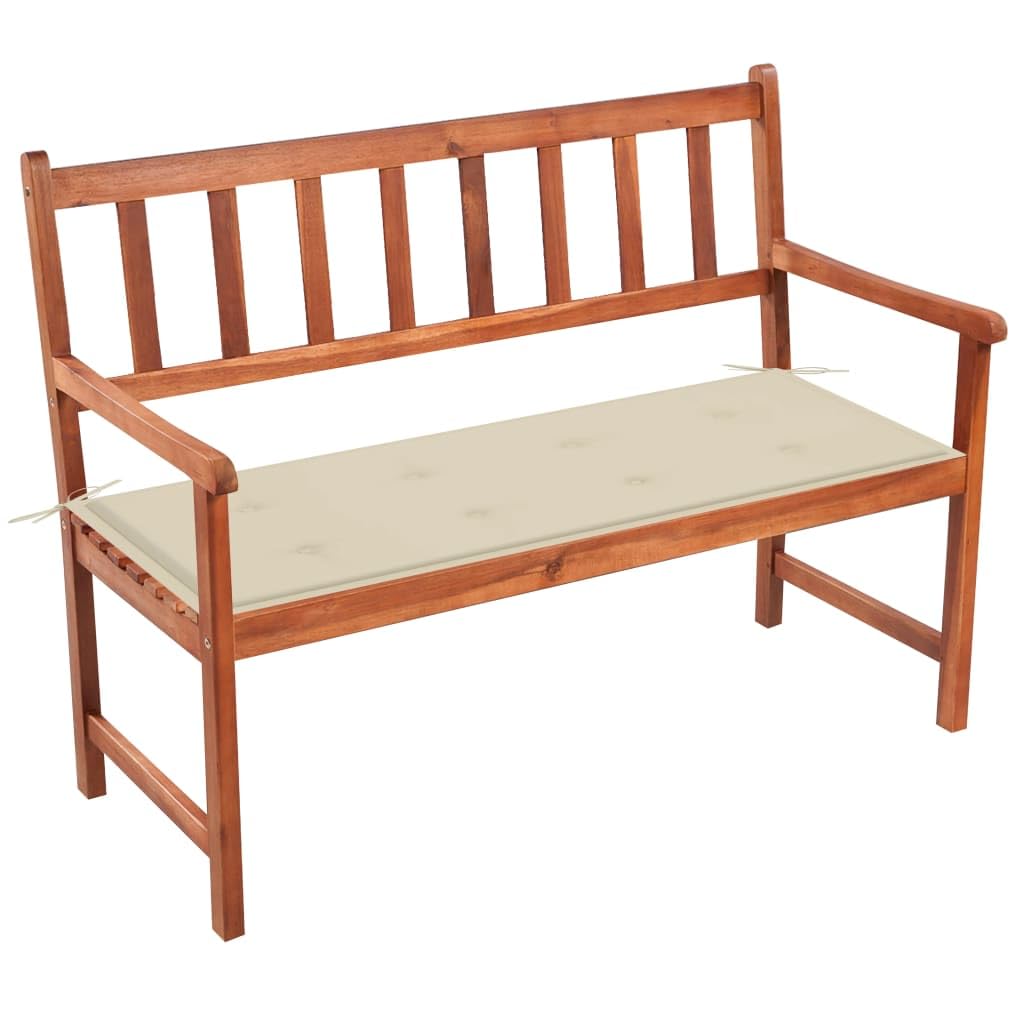 Acacia Wood Patio Bench with Light Oil Finish & Cushion - 47.2