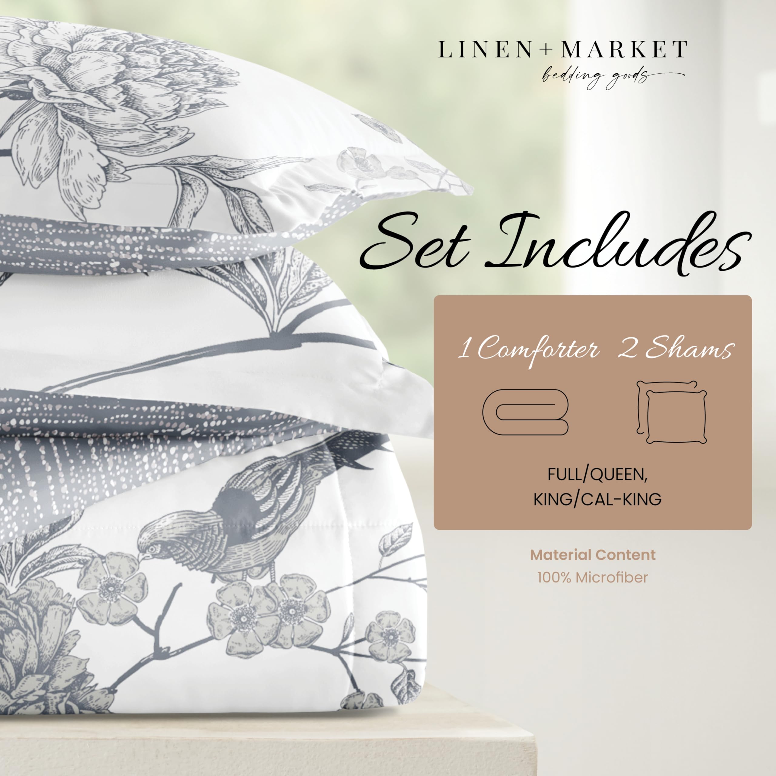 Luxury Reversible King Size Comforter Set (3 Piece) - Soft Lightweight Down Alternative Bedding - Includes King Comforter & 2 Pillow Shams - Perfect for Master Bedroom, Guest Room & Cozy Home Decor