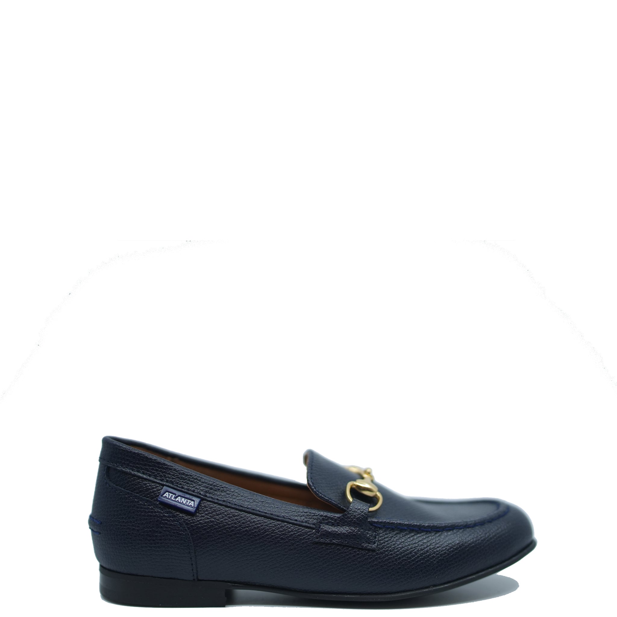 Men's Atlanta Moccasin Navy Pebbled Leather Dress Shoes with Buckle Detail - Perfect for Business, Office & Formal Occasions