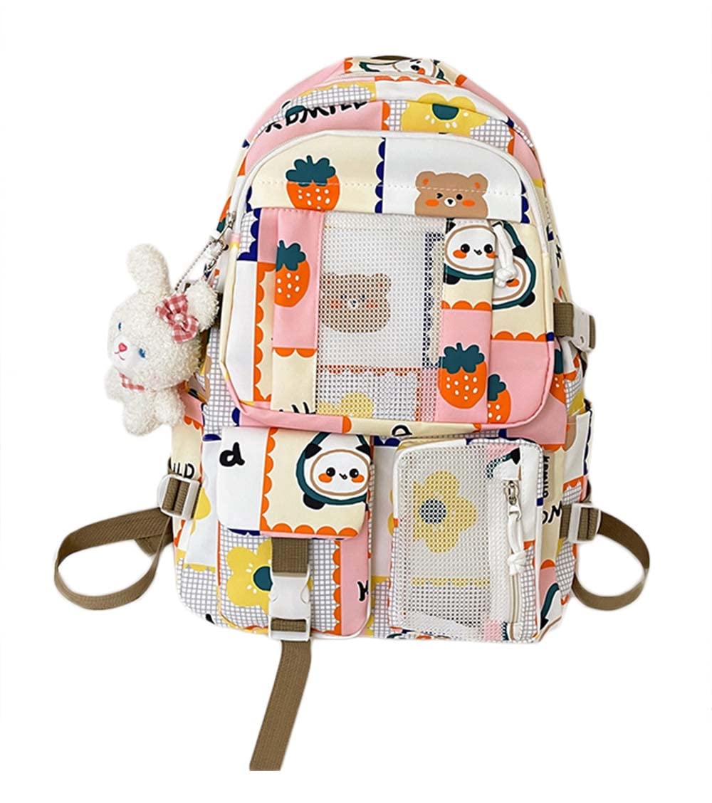 Adorable Kawaii Backpack for School - Pink Japanese Cute Aesthetic Backpack with Matching Accessories | Perfect for School, Travel & Anime Cosplay