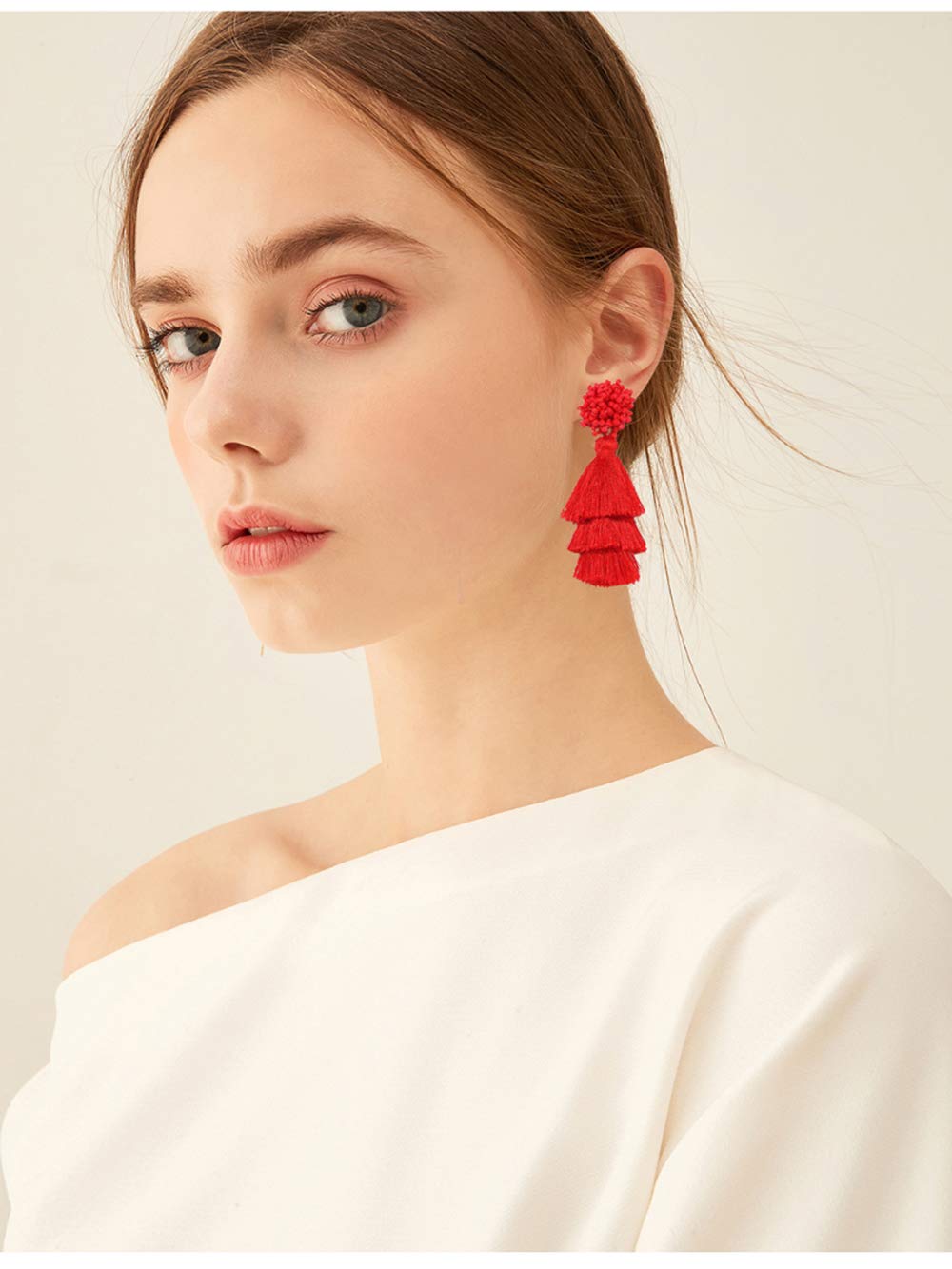 Bohemian Layered Tassel Earrings for Women - Lightweight Colorful Beaded Drop Dangle Earrings with Long Fringe Threads - Perfect Statement Jewelry Gift for Parties, Weddings and Everyday Wear