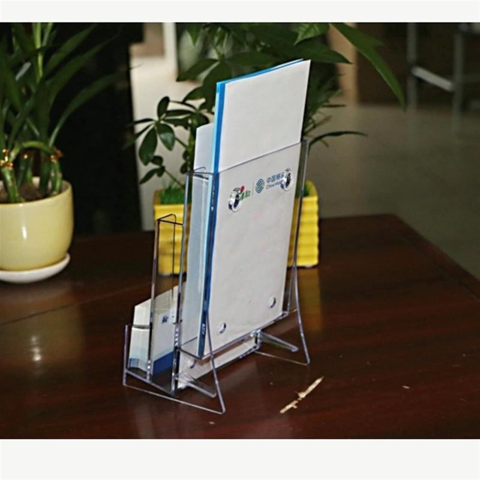 3 Grid Clear Acrylic Business Card Holder - Transparent Credit Card & Brochure Display Stand for Office Desk, Bank, Business Meetings | Premium Card Organizer for Professionals