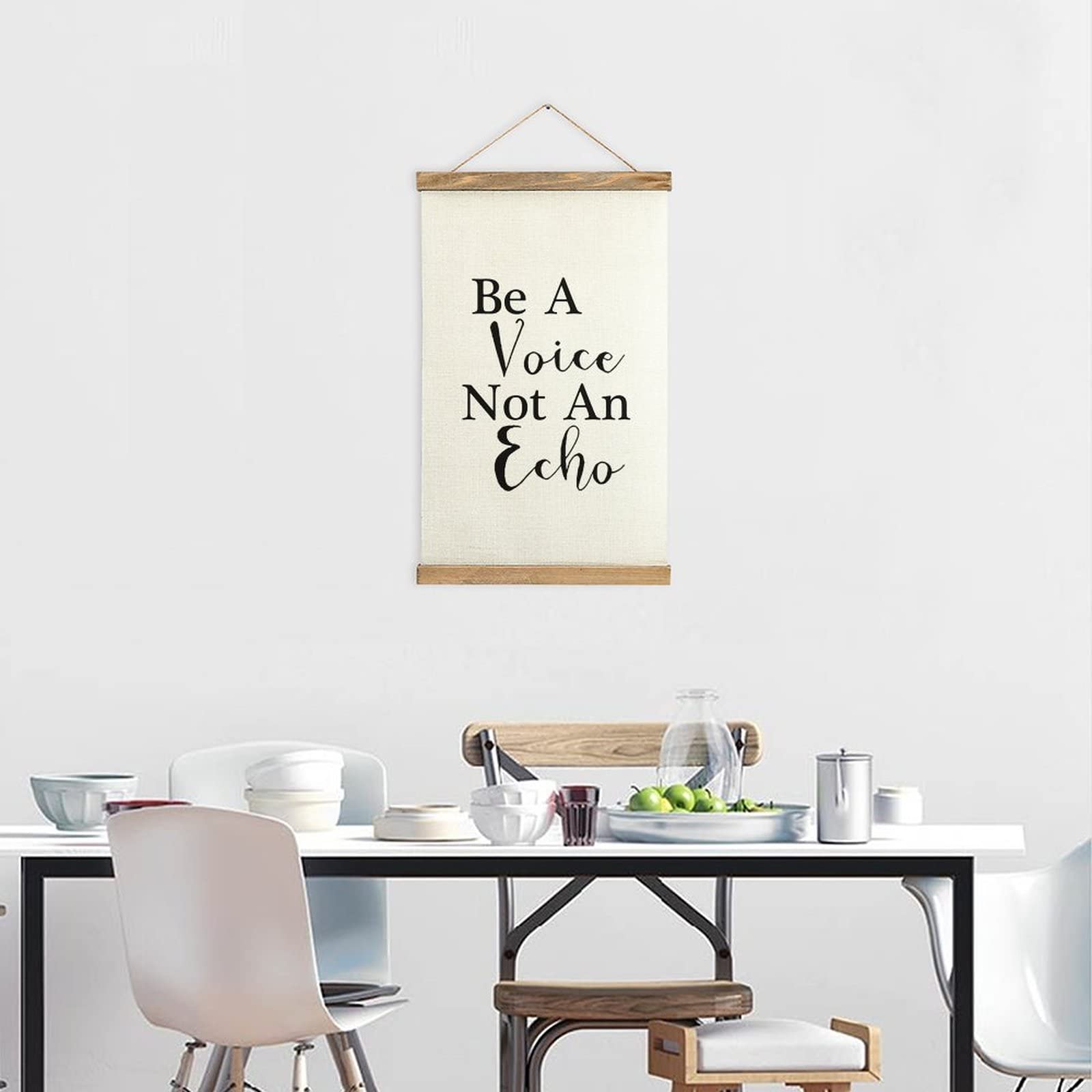 Farmhouse Canvas Hanging Wall Art - 'Be A Voice Not An Echo' Wooden Frame Poster - 13x20.4 Inch Home Decor for Bedroom, Living Room & Kitchen - Perfect for Rustic, Boho & Modern Interior Design Styles