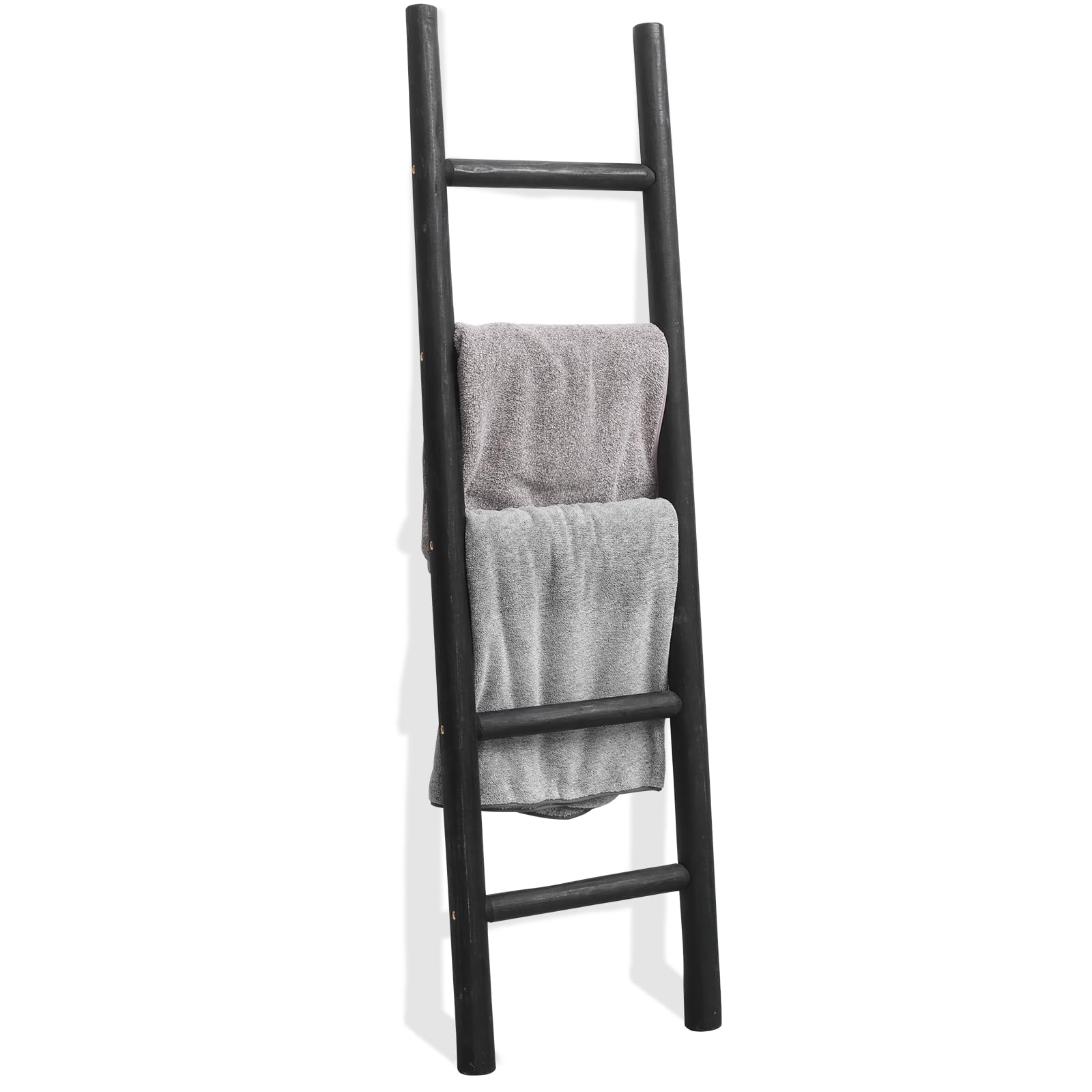 FUIN 57 Inch Rustic Wood Blanket Ladder - Farmhouse Decorative Leaning Ladder for Blankets, Quilts & Towels | Wall Mounted or Freestanding Display Holder for Living Room, Bedroom & Bathroom Decor | Perfect for Cozy Home, Rustic Cabin or Farmhouse Style Interior Design