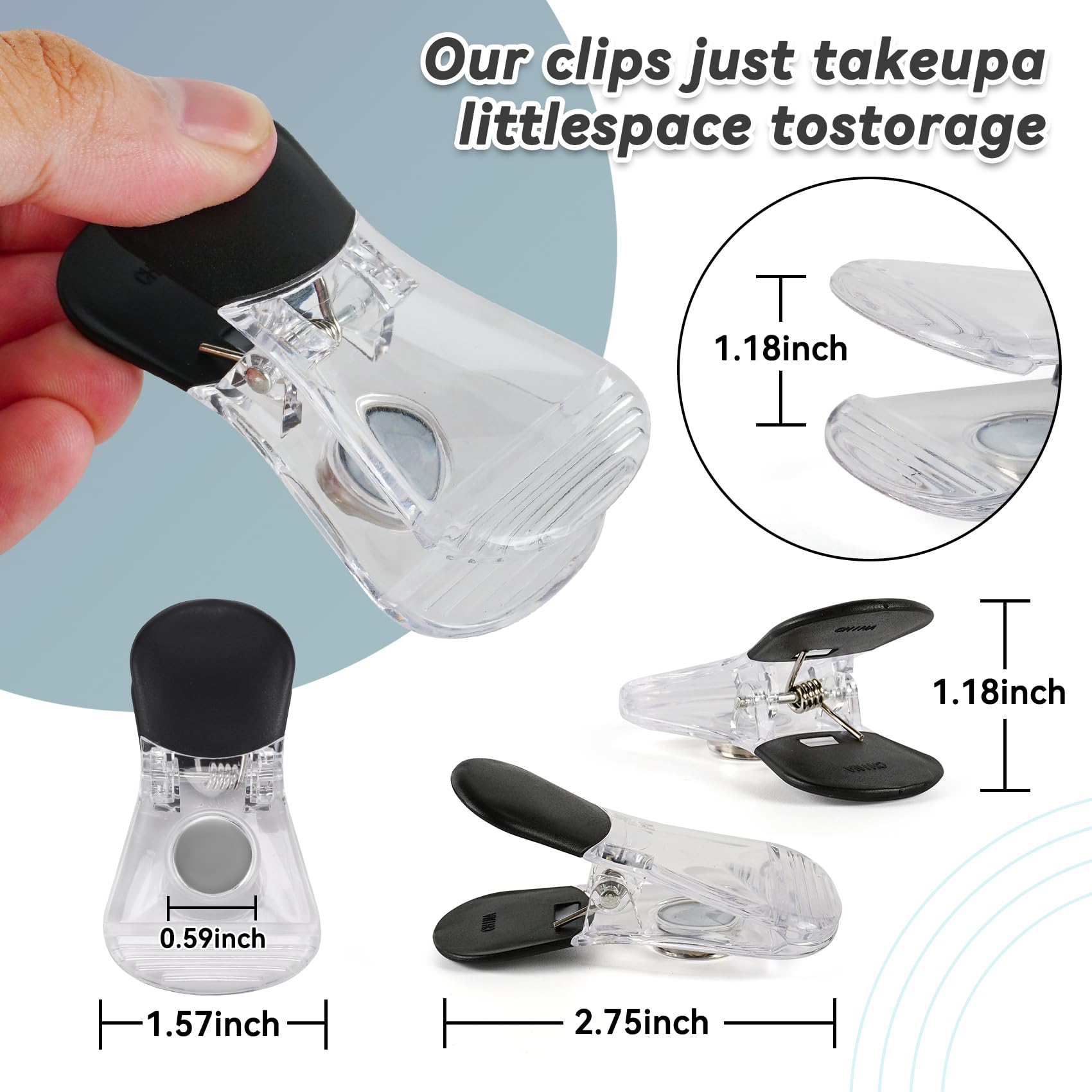 6-Pack Clear Plastic Refrigerator Magnet Clips - Multipurpose Magnetic Paper Clips & Snack Bag Clips for Kitchen, Office & Home Organization