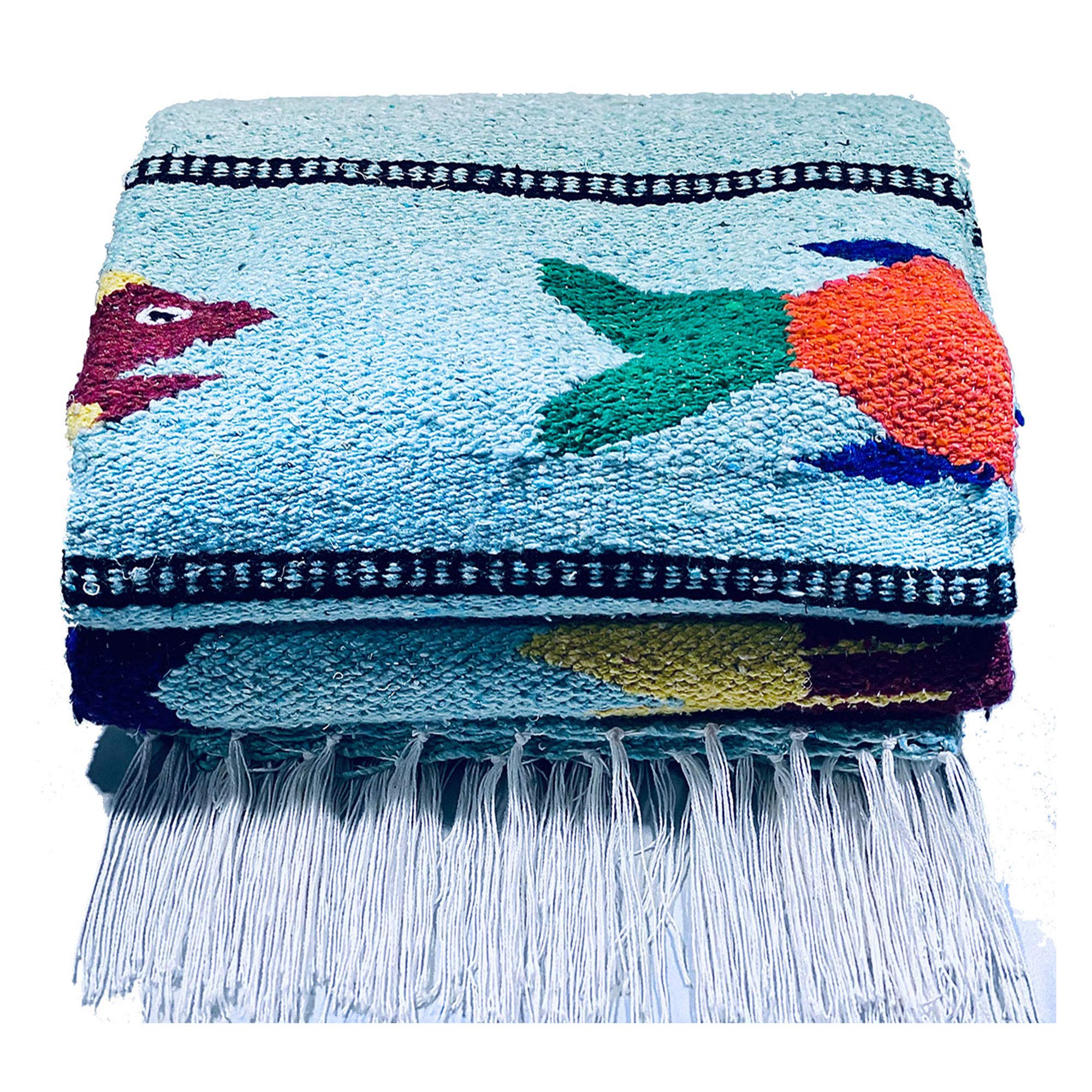 Handwoven Mexican Serape Blanket - Reversible Yoga Mat, Camping & Beach Throw, Picnic Blanket - Boho Home Decor & Car Accessory (Fish/Ice Design) - Perfect for Outdoor Adventures, Cozy Home Use & Travel