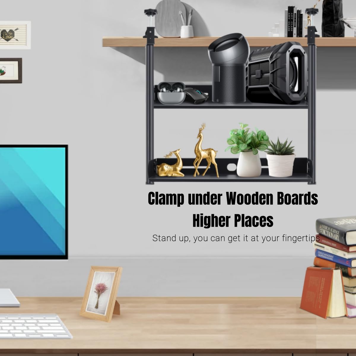 CanKing Clamp On Desk Shelf - Black 2-Tier Under Table Organizer (6