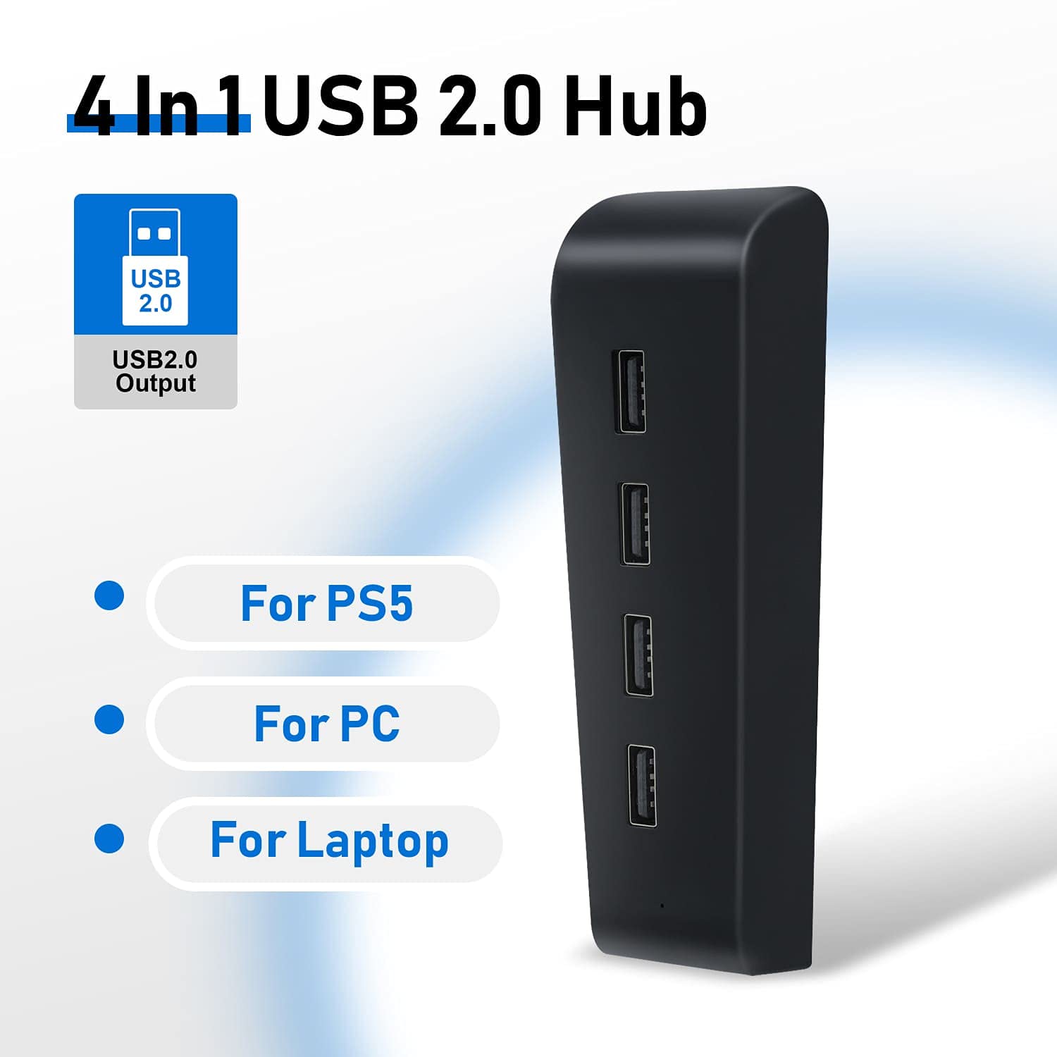 Mcbazel PS5 USB Hub - 4-Port High-Speed USB 2.0 Data Transfer Hub with Fast Charging for PS5 Digital/UHD Edition (Not Compatible with PS5 Slim) - Perfect for Gaming Setup & Accessory Expansion