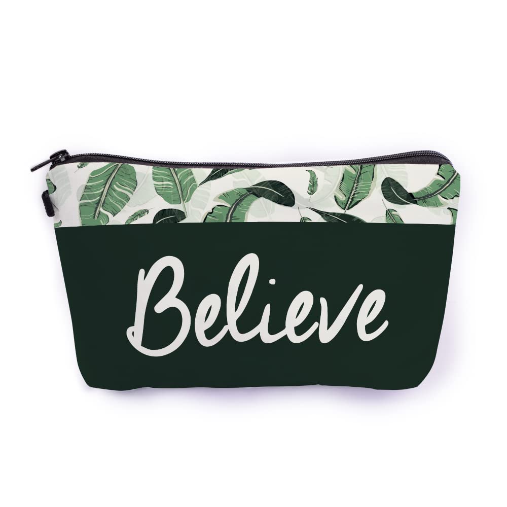 Crazyify Believe Makeup Bag for Women - Waterproof Canvas Cosmetic Pouch with Zipper, Travel Toiletry Storage Organizer | Perfect for Travel, Gym, and Daily Makeup Essentials