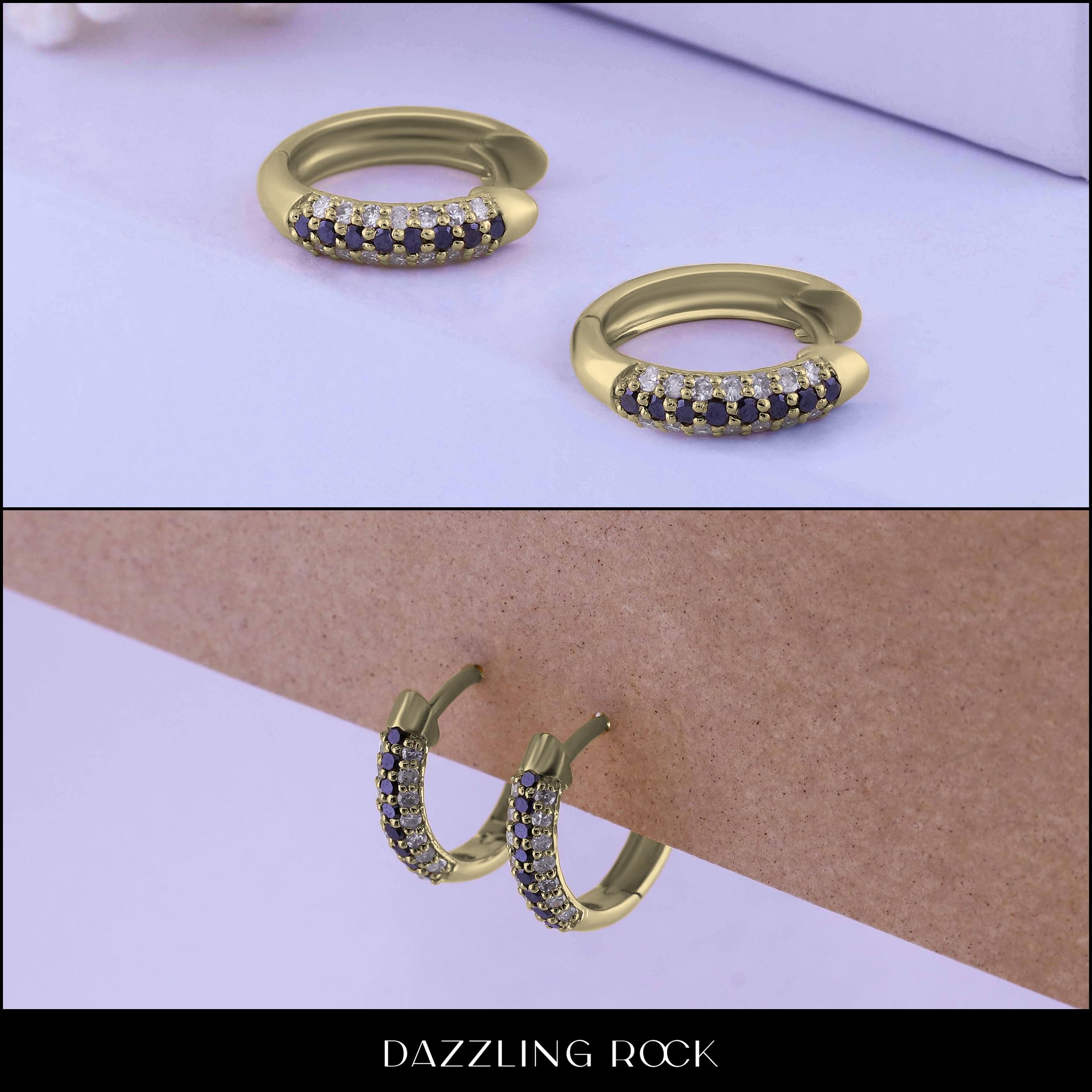 Dazzlingrock Collection 14K Solid Yellow Gold Round Gemstone & White Diamond Pave Hoop Earrings for Women | Elegant Gift for Anniversary, Birthday, Wedding & Special Occasions