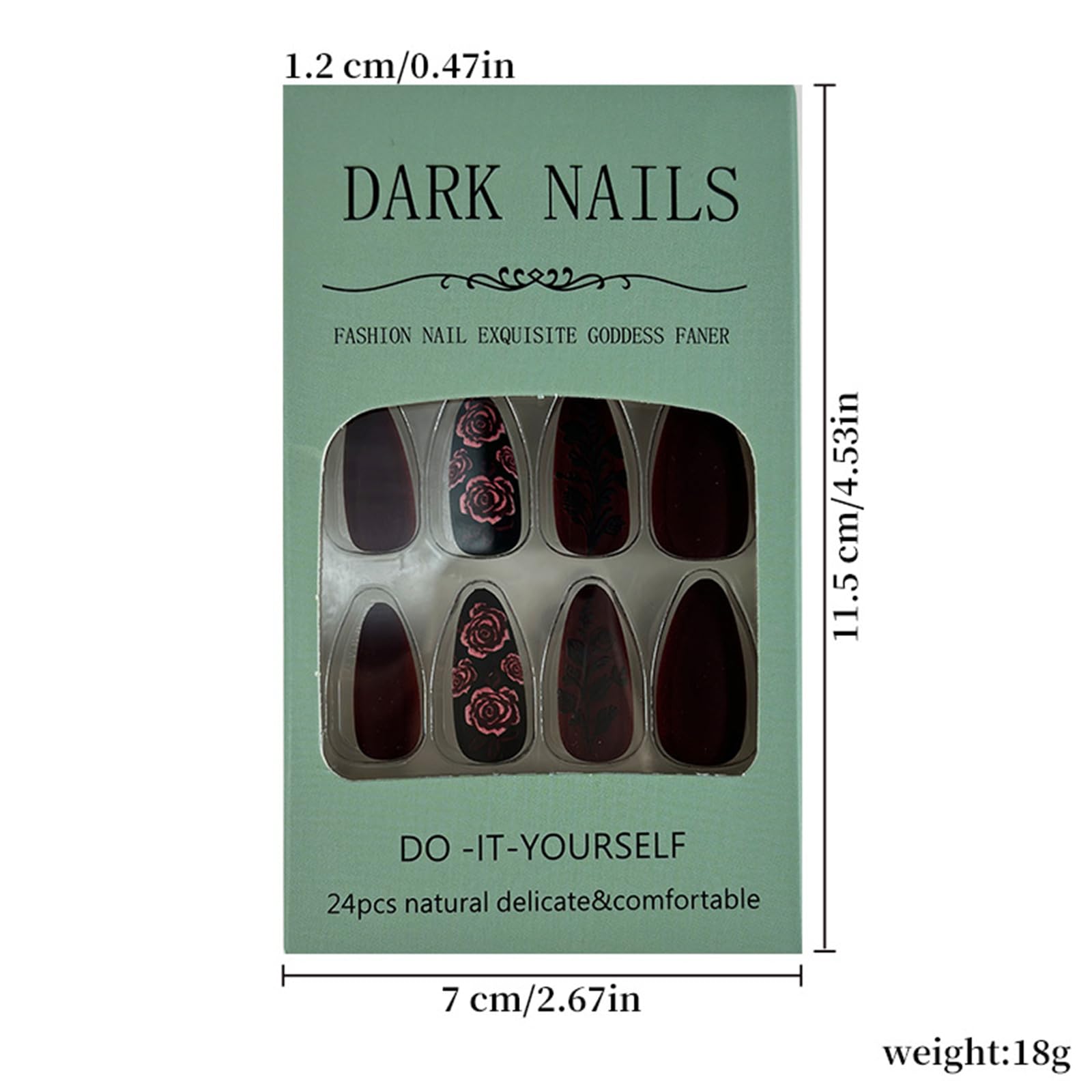Black Rose Press on Nails - 24Pcs Short Almond Fake Nails with Romantic Pink Flower Designs, Matte Acrylic Full Cover Stick on Nails for Women | Valentine's Day Gift, Date Night, Bridal Shower, Special Occasions