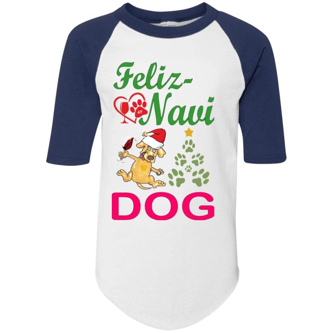 Feliz Navi Dog Youth Colorblock Raglan Jersey - Trendy Christmas Sweater for Dogs | Perfect for Holiday Photos & Festive Gatherings