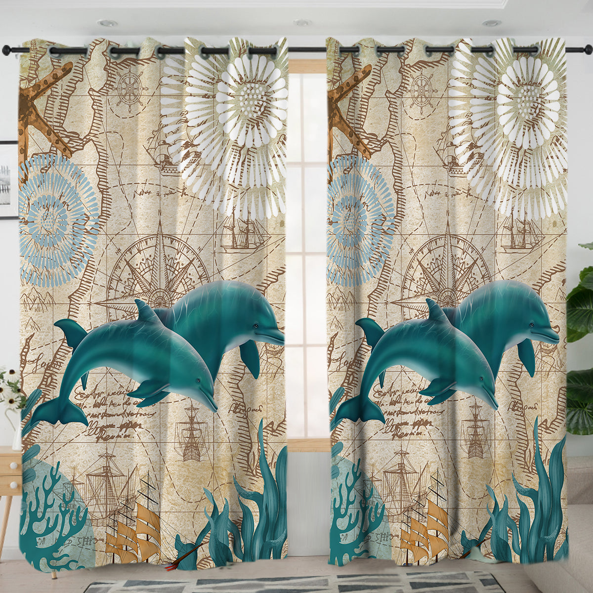 Dolphin Love Curtains - Ocean Themed Window Treatments for Coastal Decor, Kids Room & Beach House Style | Light Filtering & Blackout Options