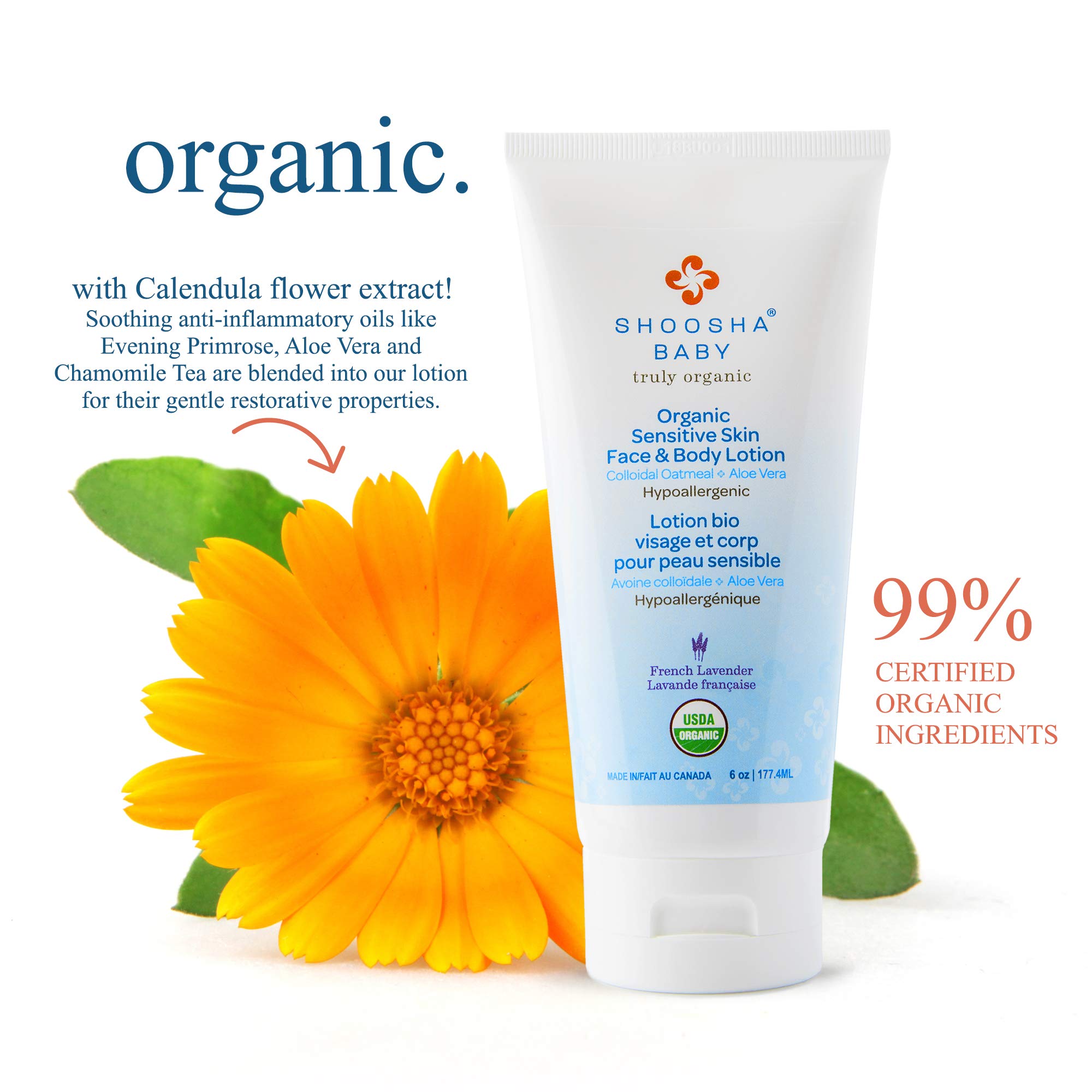 Organic Baby Lotion with French Lavender for Sensitive Skin | Hypoallergenic, Gluten-Free & Non-Sticky | All Natural Face & Body Moisturizer for Kids | 100% Biodegradable | Perfect for Daily Baby Care & Gentle Skin Protection
